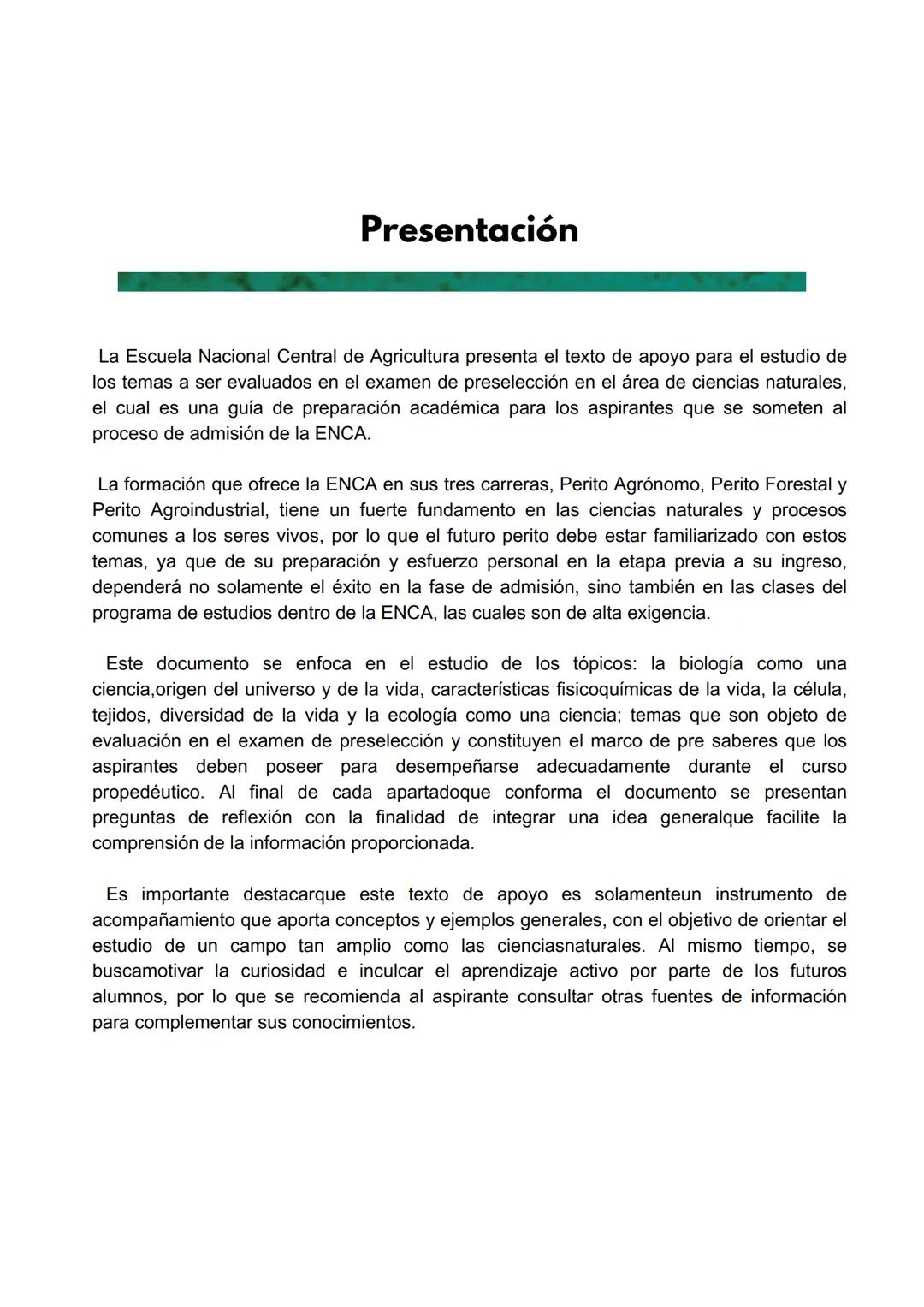 Escuela Nacional Central de Agricultura
ENCA
GUATEMALA
Fundada en 1921
TEXTO DE
APOYO
CIENCIAS
NATURALES
6665-1345 ext. 212
5711-3603
ad