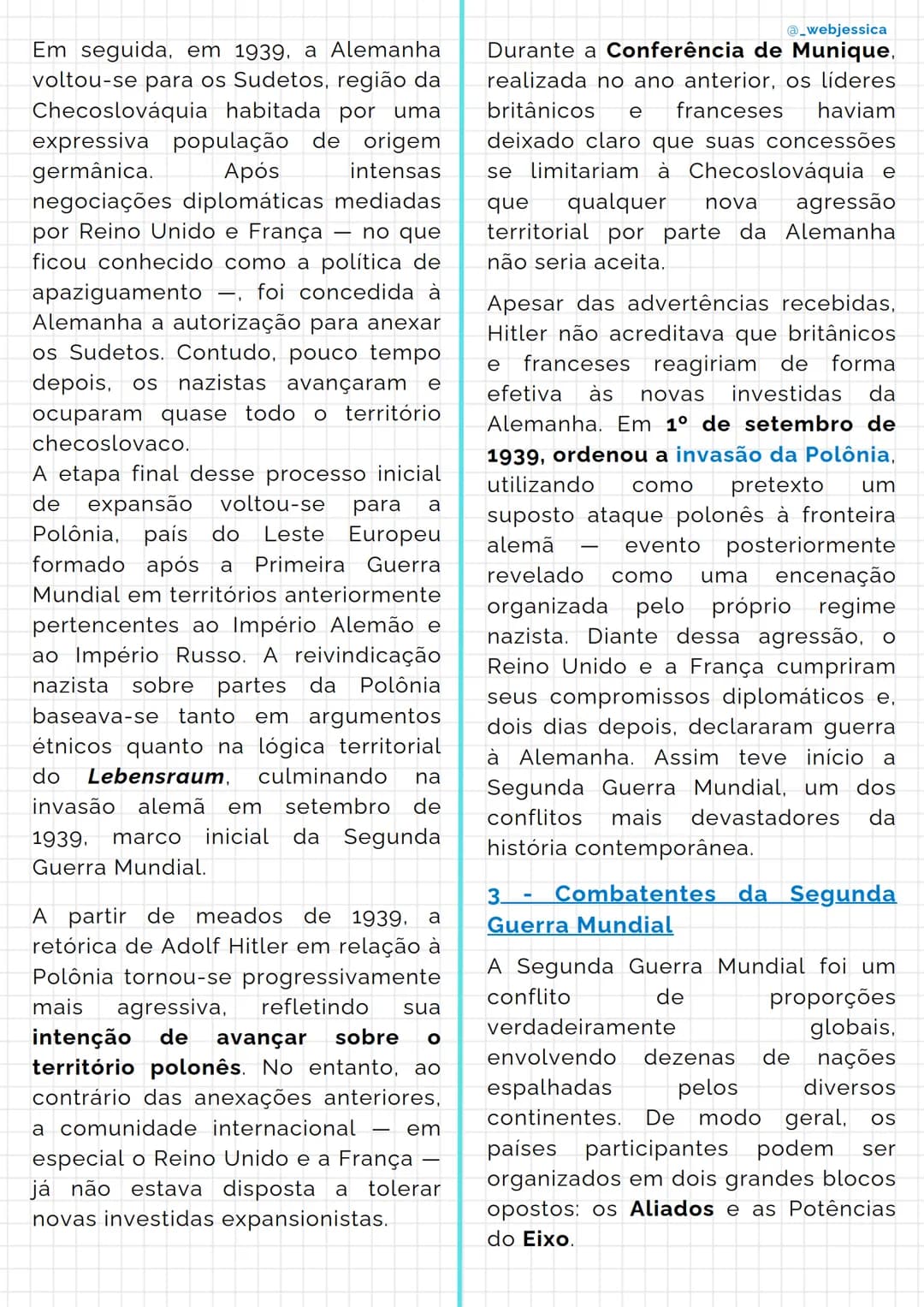 # Segunda Guerra Mundial
@_webjessica
1 - Resumo sobre a Segunda
Guerra Mundial
A Segunda Guerra Mundial, ocorrida
entre os anos de 1939