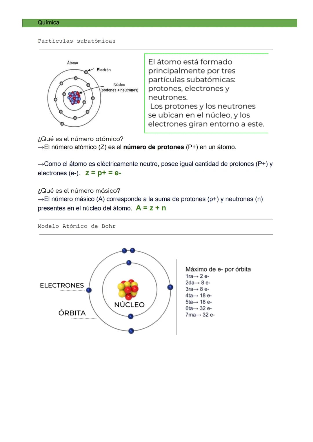 Química
Partículas subatómicas
Atomo
Electrón
Núcleo
(protones + neutrones)
El átomo está formado
principalmente por tres
partículas su