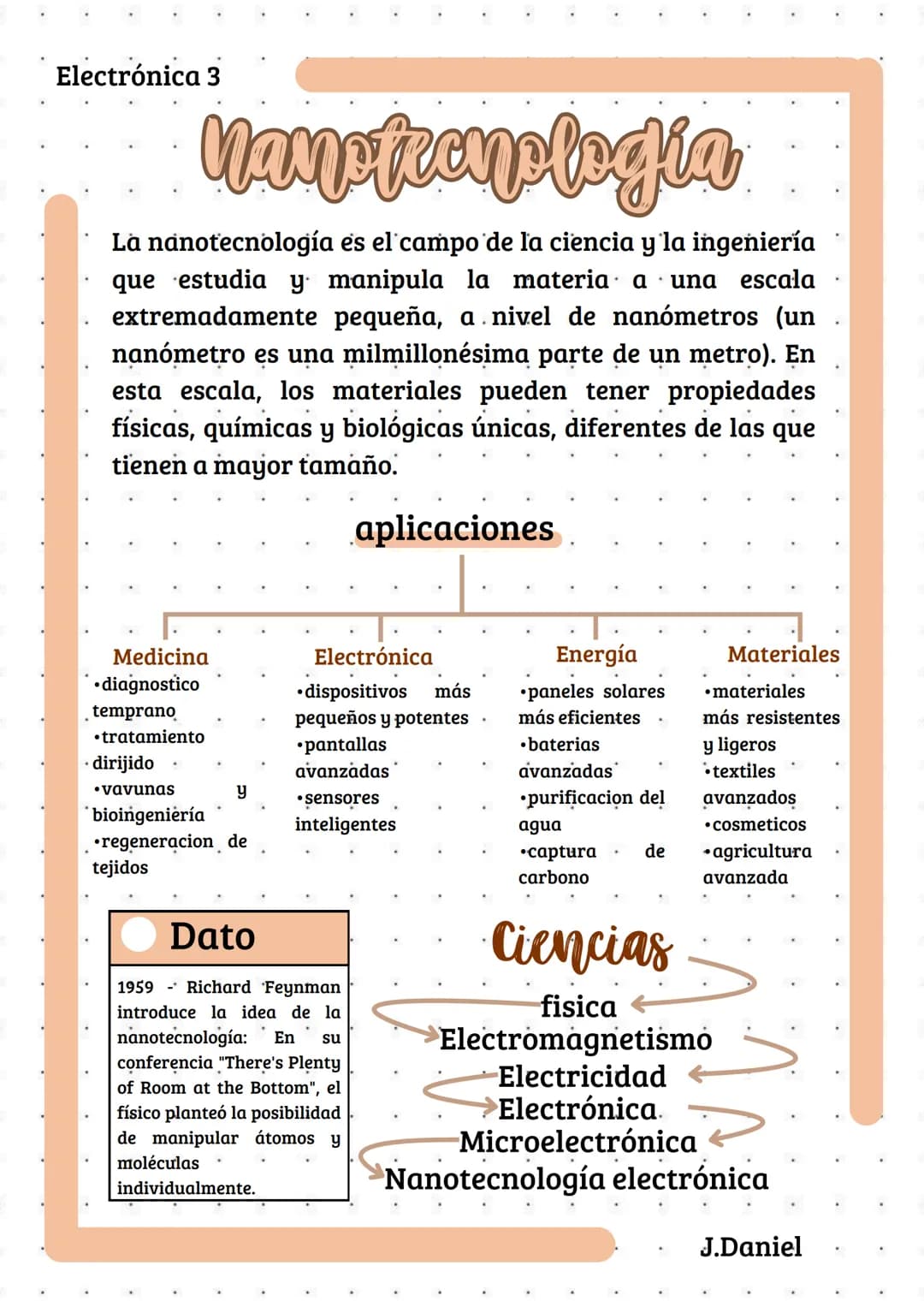 Electrónica 3
# Nanotecnologia
La nanotecnología es el campo de la ciencia y la ingeniería
que estudia y manipula la materia a una escala