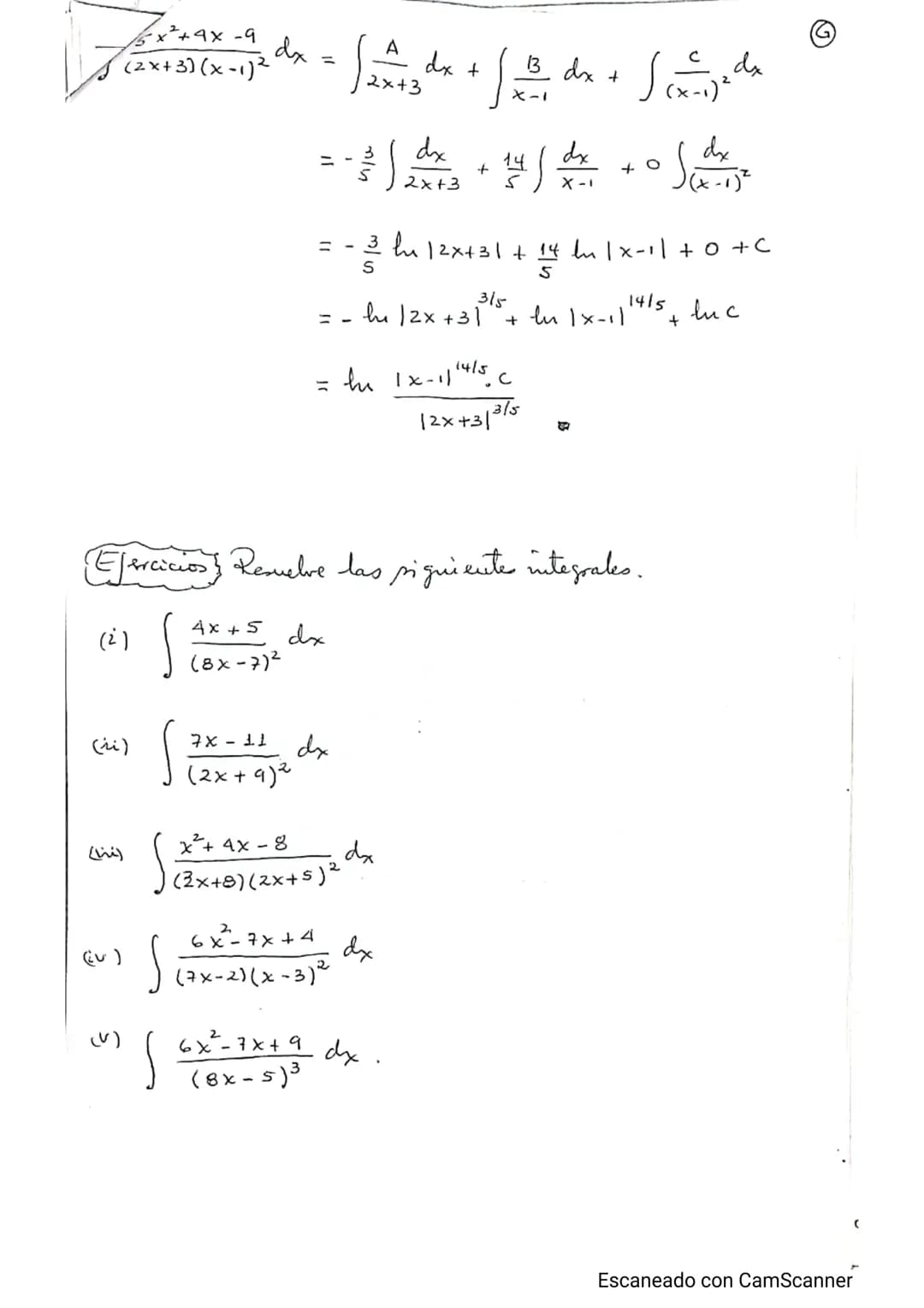 --- OCR Start ---
~
II. Guia de Cálculo Integral.
A
Tema: Integración por fracciones Parciales.
Caso I: Cuando el denominador sido tiene fa