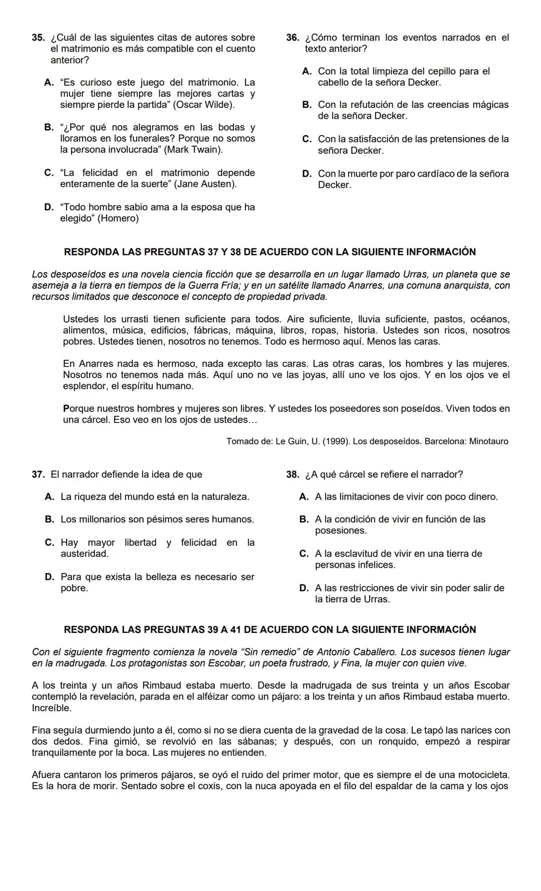 LECTURA CRÍTICA 2022-1
RESPONDA LAS PREGUNTAS 1 A 5 DE
ACUERDO CON LA SIGUIENTE INFORMACIÓN
MUERTOS DE HAMBRE
Me hacen falta muchas cosas pe