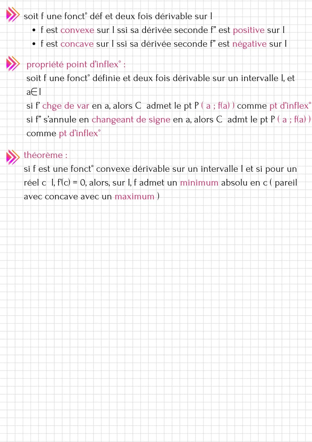 convexité d'une fonction
I. dérivée seconde :
• soit f définie et dérivable 2 fois sur l'intervalle I.
On appelle dérivée seconde de f, noté