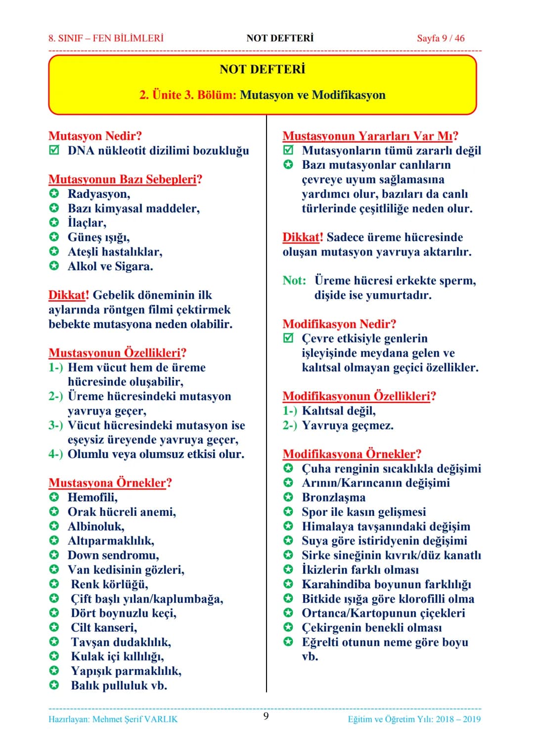 8. SINIF-FEN BİLİMLERİ
NOT DEFTERİ
Sayfa 1/46
NOT DEFTERİ
8. SINIF FEN BİLİMLERİ
İçindekiler
1. ÜNİTE
Mevsimler ve İklim
1. Bölüm.
Mevsimler