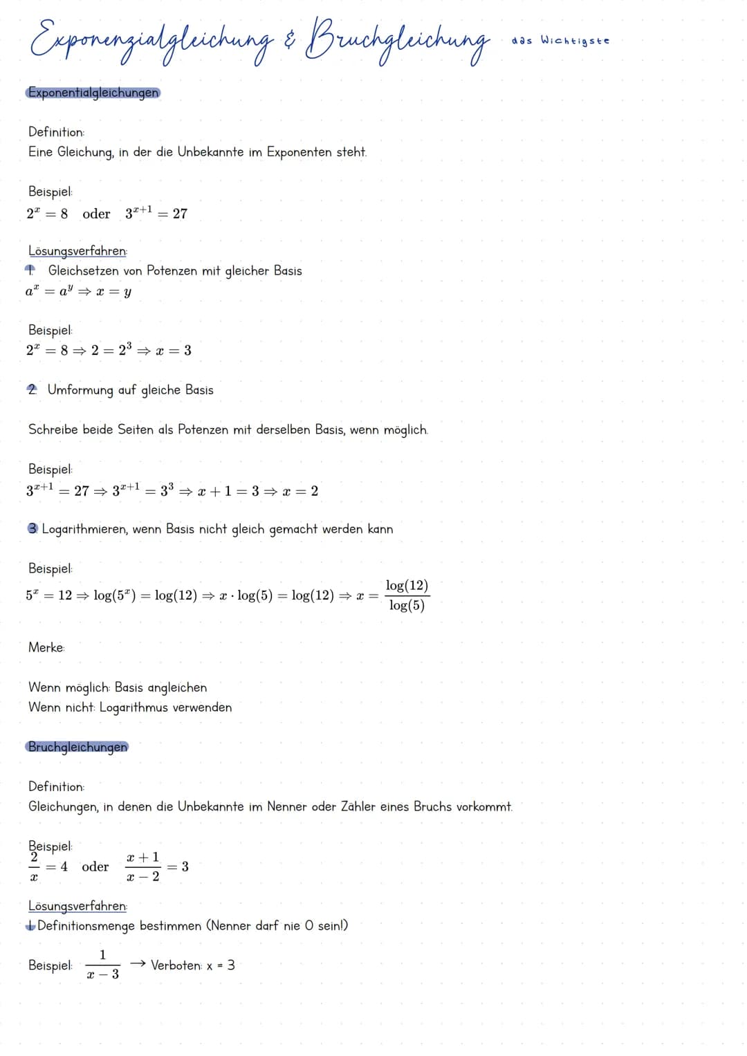 --- OCR Start ---
Poteng, Wurgel- & Logarithmenschreibweise
Potenzschreibweise
Definition a<sup>n</sup> = a
· a
· a ...
· a (n mal)
a = B