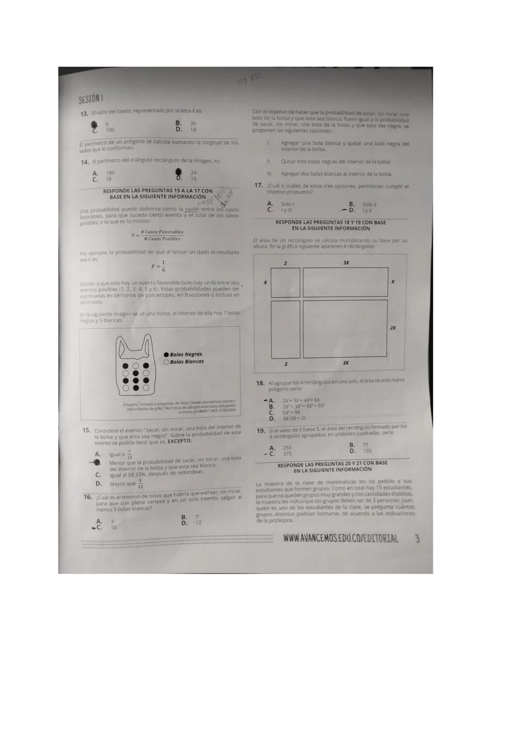 SESIÓN I
MATEMÁTICAS
RESPONDE LAS PREGUNTAS 1 A LA 3 CON
BASE EN LA SIGUIENTE INFORMACIÓN
La velocidad y la aceleración de un móvil son d