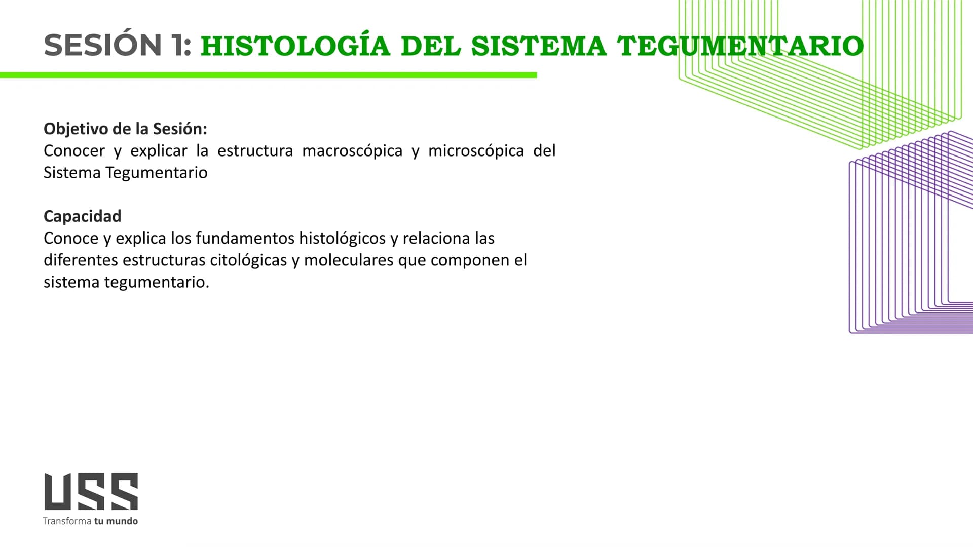 TRANSFORMA TU MUNDO EN
LA U MAS TOP DE LA REGIÓN. TEMA 01
HISTOLOGÍA DEL SISTEMA
TEGUMENTARIO
Curso: Estructura y Función 1
Docente: Silv