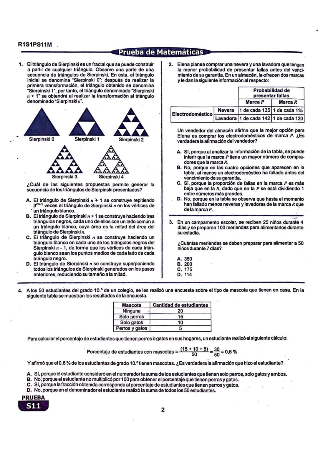La
Evaluación
S11
Evaluación por Desempeño en Competencias
Primera sesión
En el siguiente cuadro se muestran las pruebas que conforman el ex