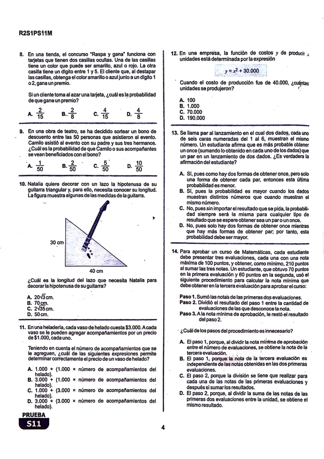 La
Evaluación
S11
Evaluación por Desempeño en Competencias
Primera sesión
En el siguiente cuadro se muestran las pruebas que conforman el ex