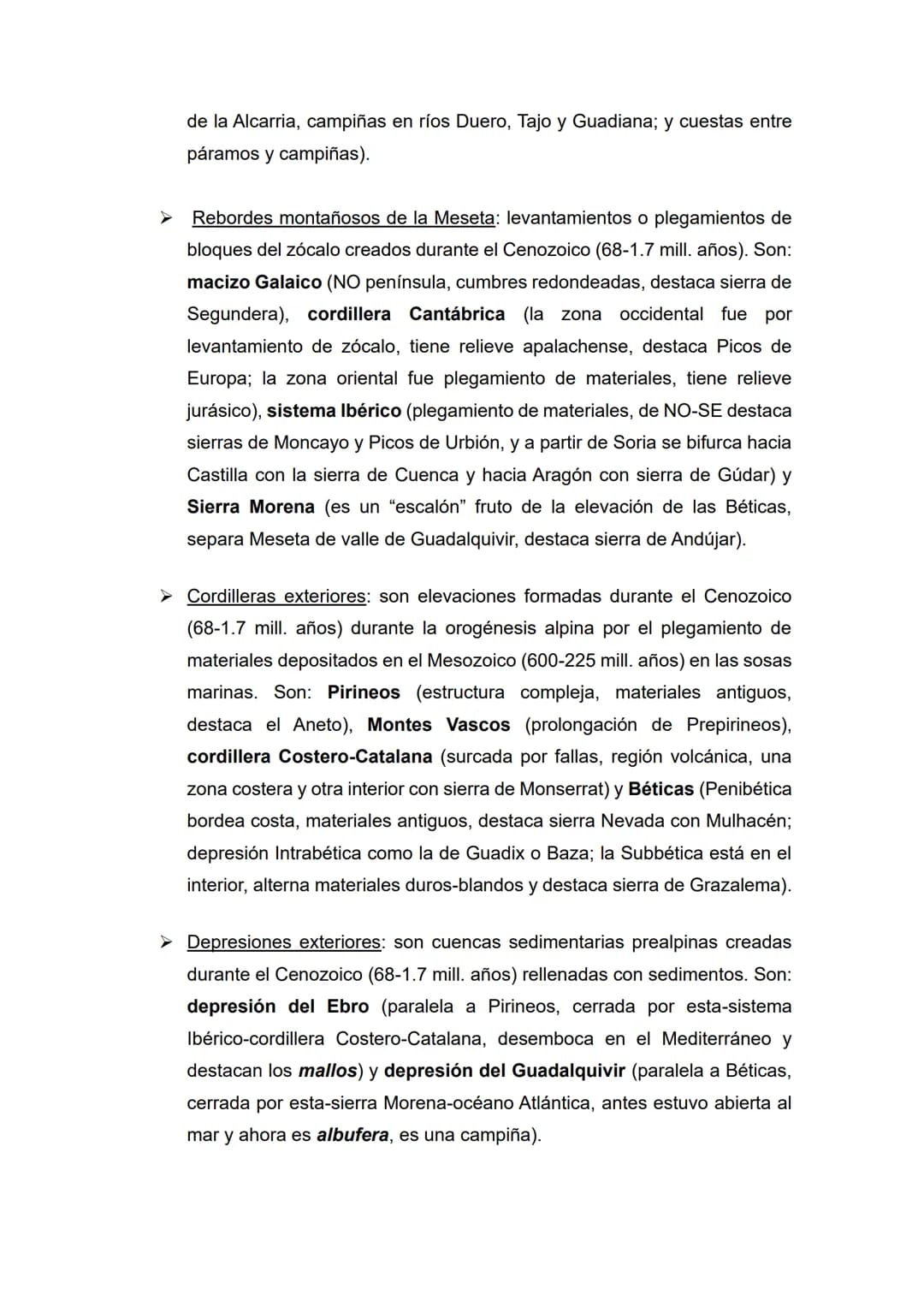 Tema 1 - El relieve: formación y características
• Temas (1, 2, 3) y epígrafes (a, b, c) que nos pueden preguntar:
1) Caracterización de l