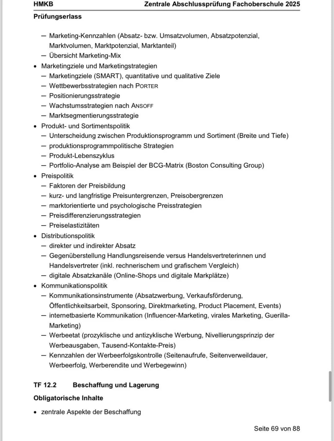 HMKB
Prüfungserlass
Zentrale Abschlussprüfung Fachoberschule 2025
18 Fachrichtung Wirtschaft und Verwaltung; Schwerpunkt Wirtschaft
18.1 Au