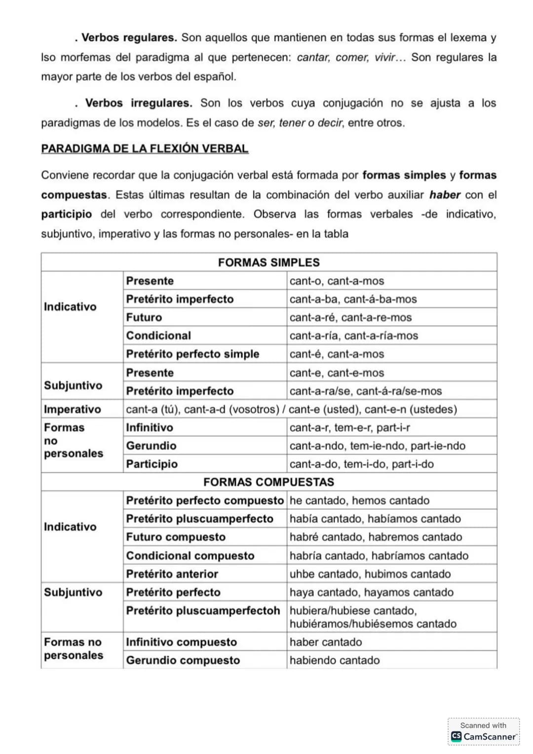 . Verbos regulares. Son aquellos que mantienen en todas sus formas el lexema y
Iso morfemas del paradigma al que pertenecen: cantar, comer,