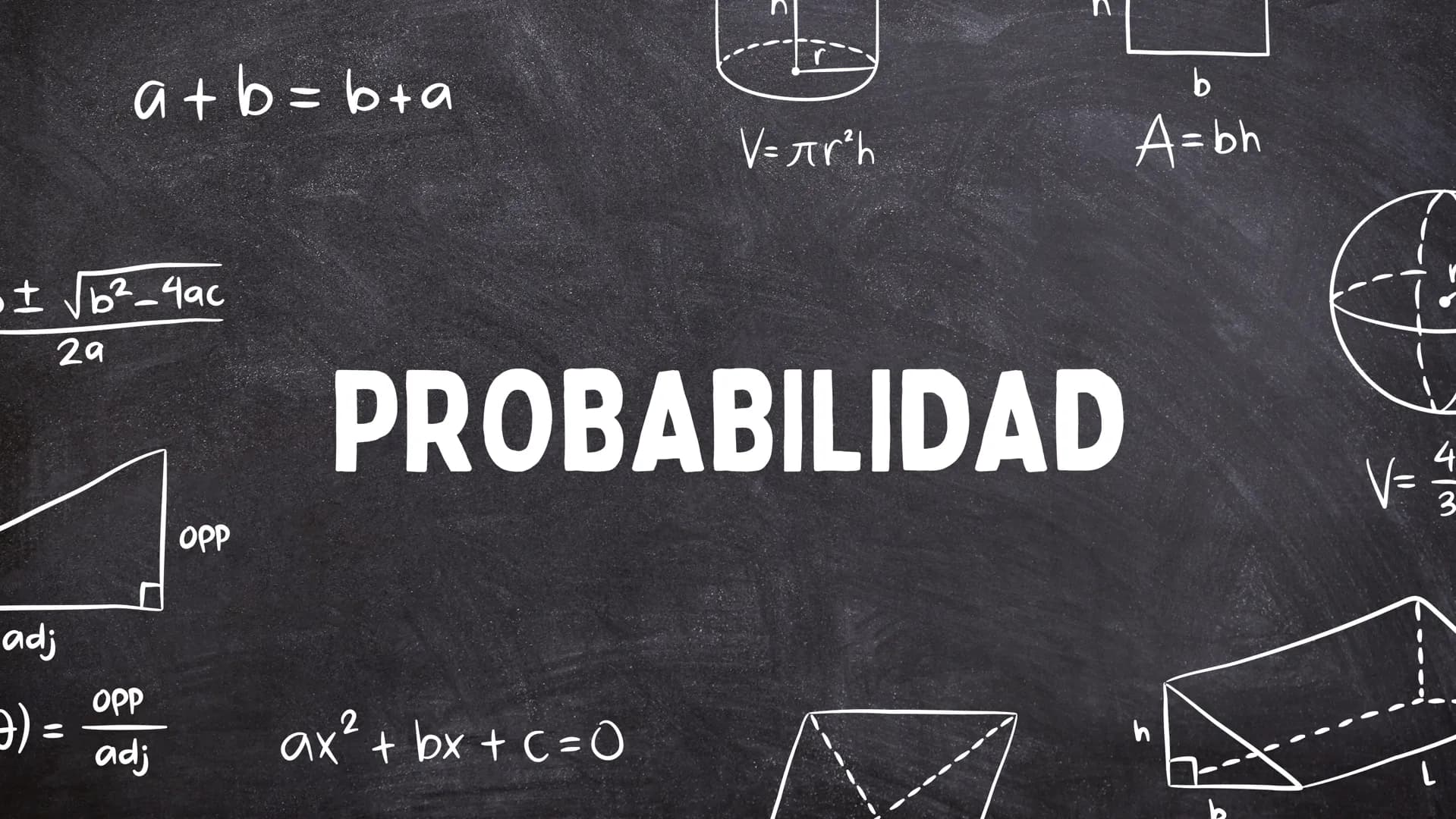 a + b = b + a
V= πr²h
±√b2-4ac
29
PROBABILIDAD
b
A=bh
V=
4
3
OPP
adj
OPP
a) = adj
ax² + bx + c = 0
h
L
b 01
¿QUÉ ES LA PROBABILIDAD?
La prob