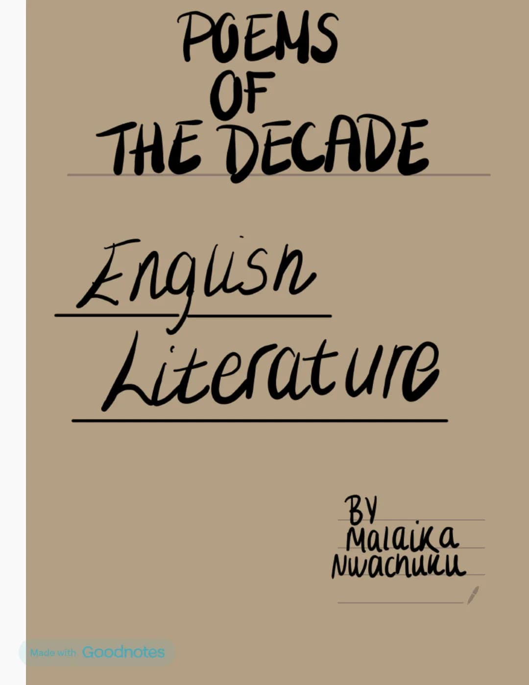 # POEMS
OF
# THE DECADE
---
English
---
Literature
---
BY
Malaika
Nwachuka Eat ME BY Patience Agbabi
Structure
• Each stanza is a tercet a
