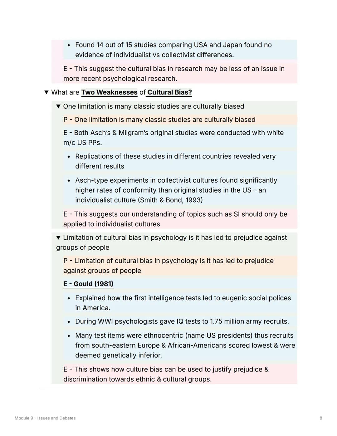 Module 9 - Issues and Debates
Gender Bias
▼ What is meant by Universality?
• Research should try to maintain an unbiased, factual & value-fr