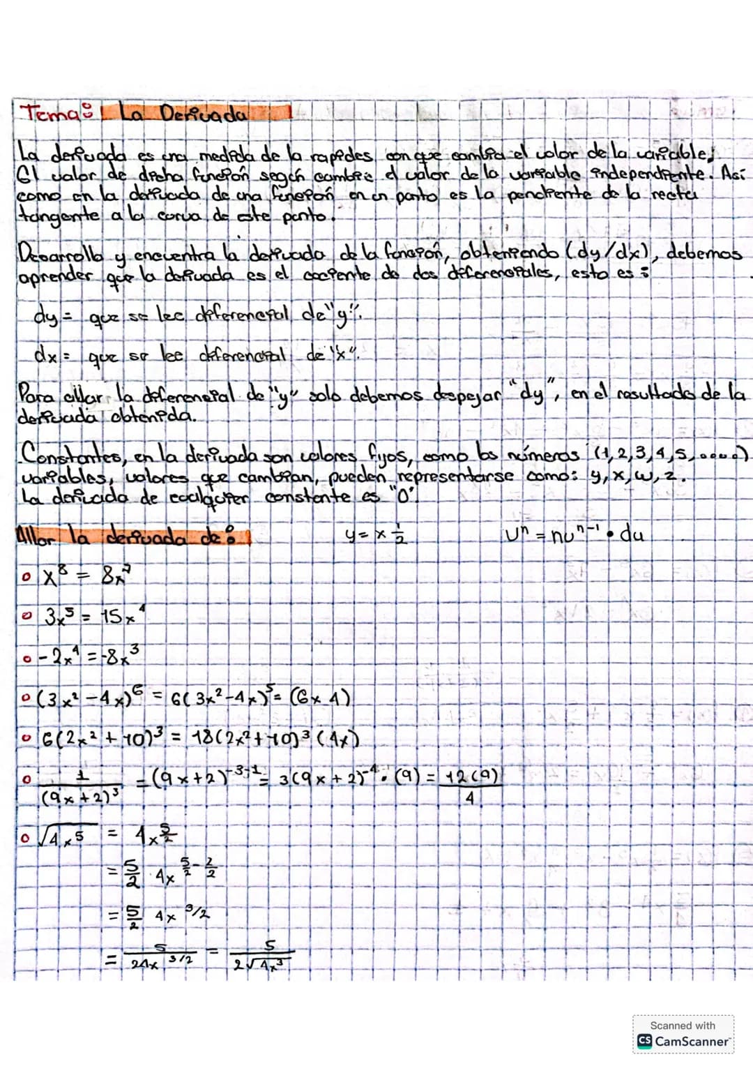 Tema: La Derivada
La derivada es una medida de la rapides con que cambia el color de la variable,
61 valor de dicha función según cambie el