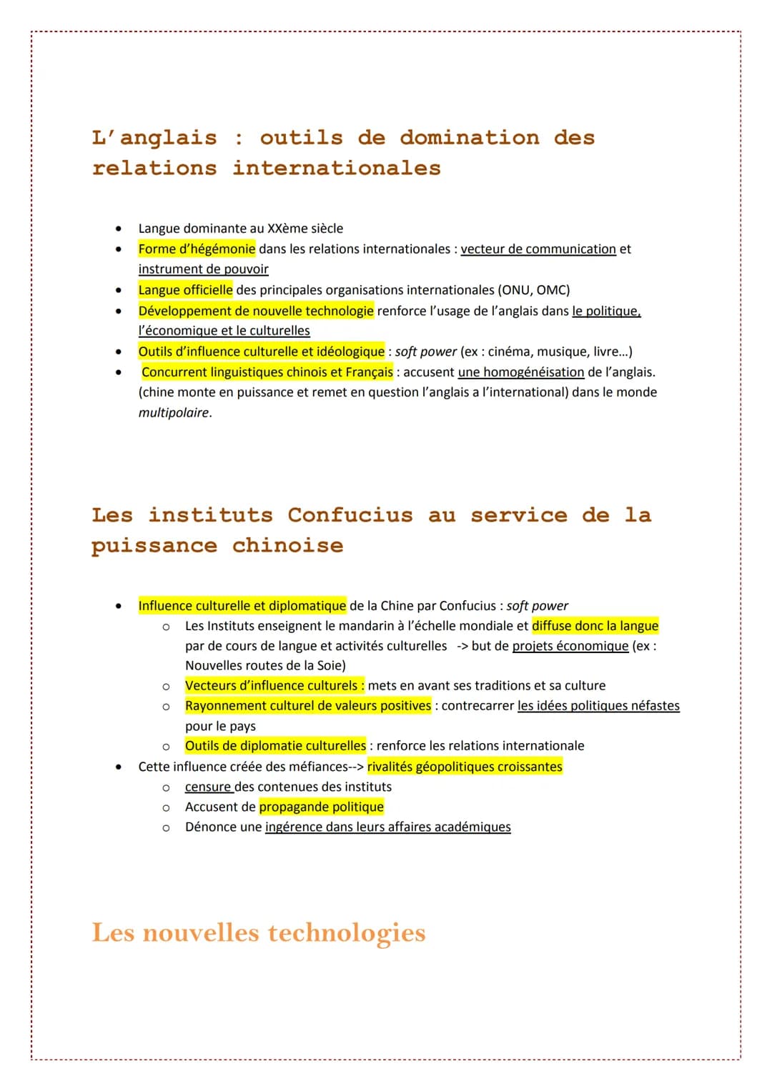 HGGSP: Les formes
indirectes de la
puissance : une
approche géopolitique
Langues, culture, technologie et commerce
L'enjeu de la langue :
La