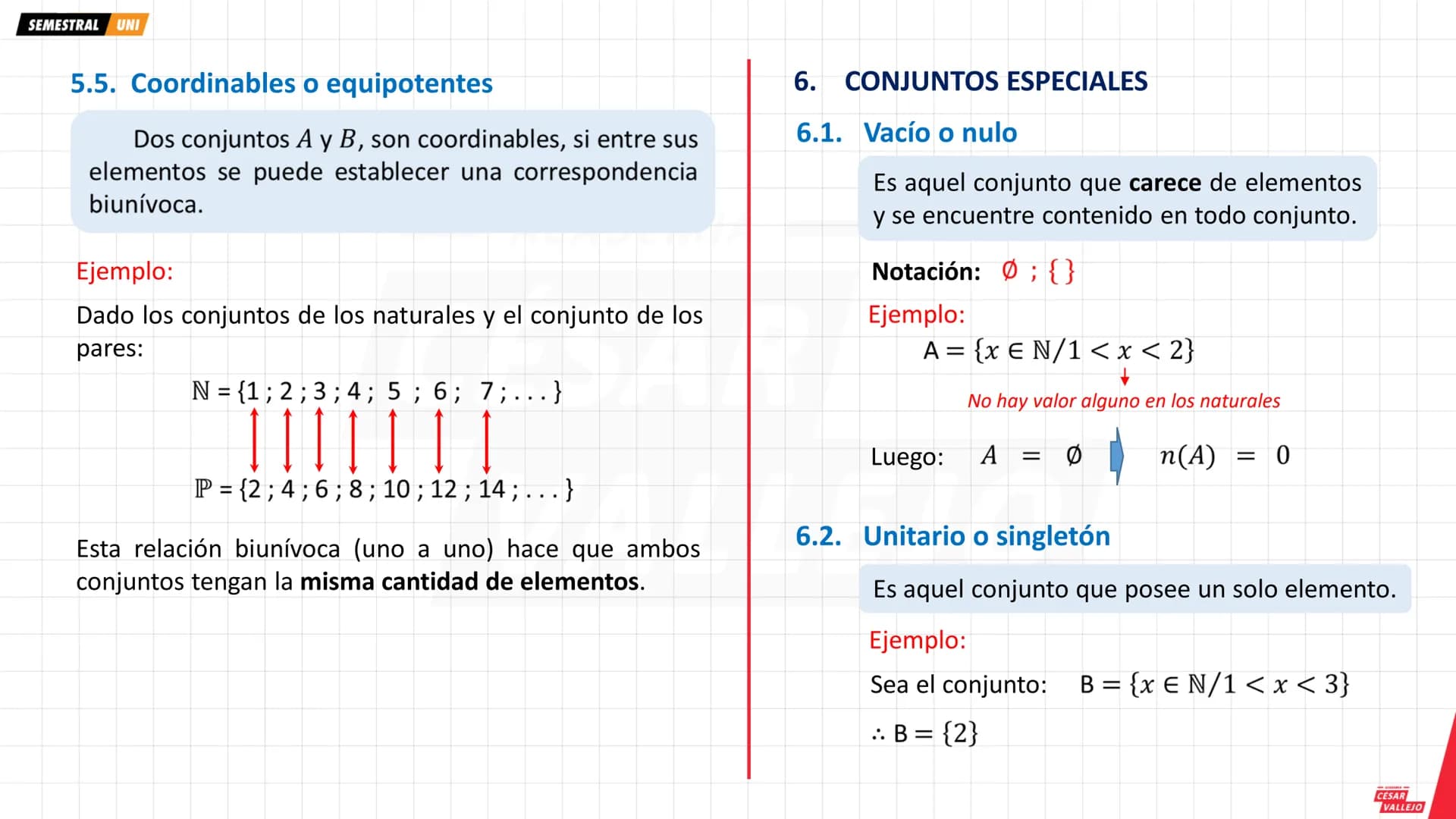 SEMESTRAL UNI
1. NOCIÓN DE CONJUNTO
Se entiende por conjunto a la reunión, colección o
agrupación de objetos reales o abstractos a los cuale