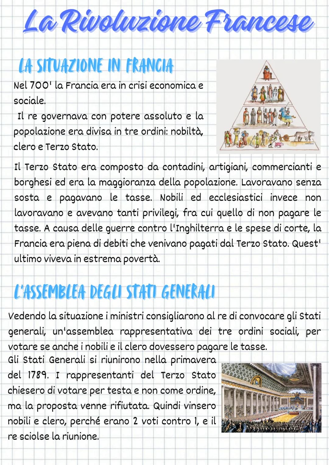 La Rivoluzione Francese
LA SITUAZIONE IN FRANCIA
Nel 700' la Francia era in crisi economica e
sociale.
Il re governava con potere assoluto e