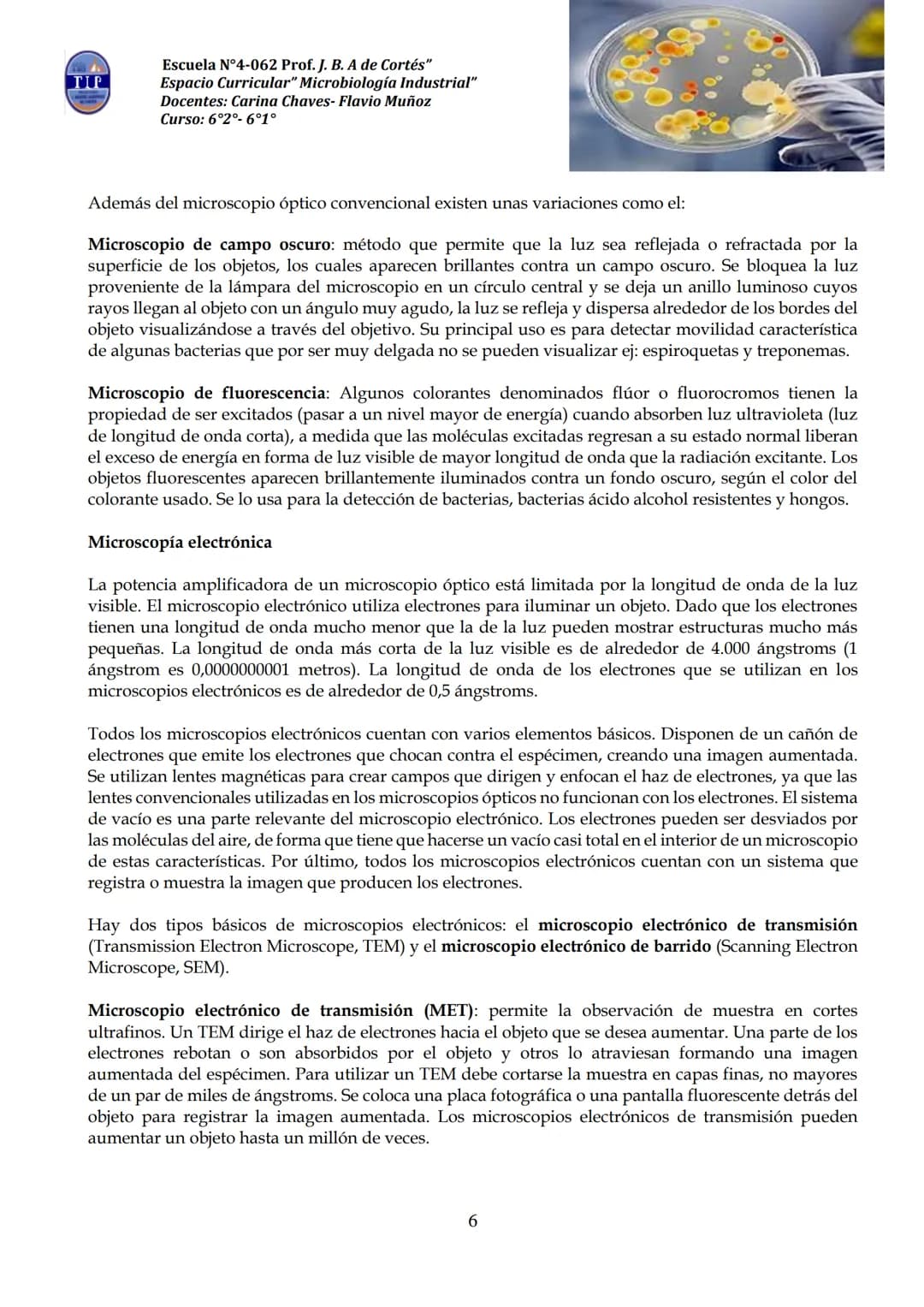 # CUADERNILLO DE
# MICROBIOLOGIA
# INDUSTRIAL
Nombre:
Curso:
Escuela: N°4062 Juana B. Albornoz de Cortes
Profesores: Carina Chaves- Flavio