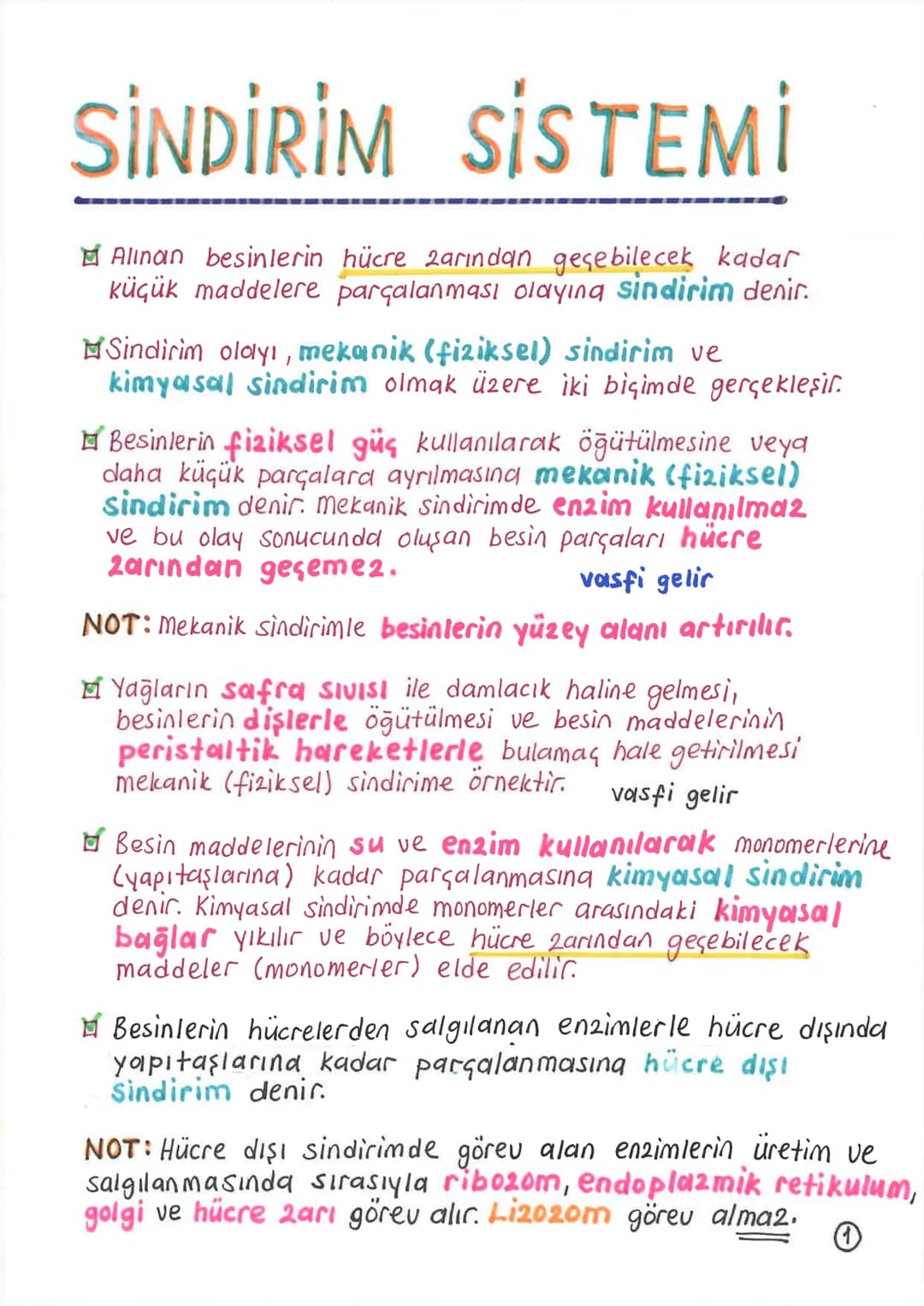 SİNDİRİM SİSTEMİ
Alınan besinlerin hücre zarından geçebilecek kadar
küçük maddelere parçalanması olayına sindirim denir.
Sindirim olayı, mek