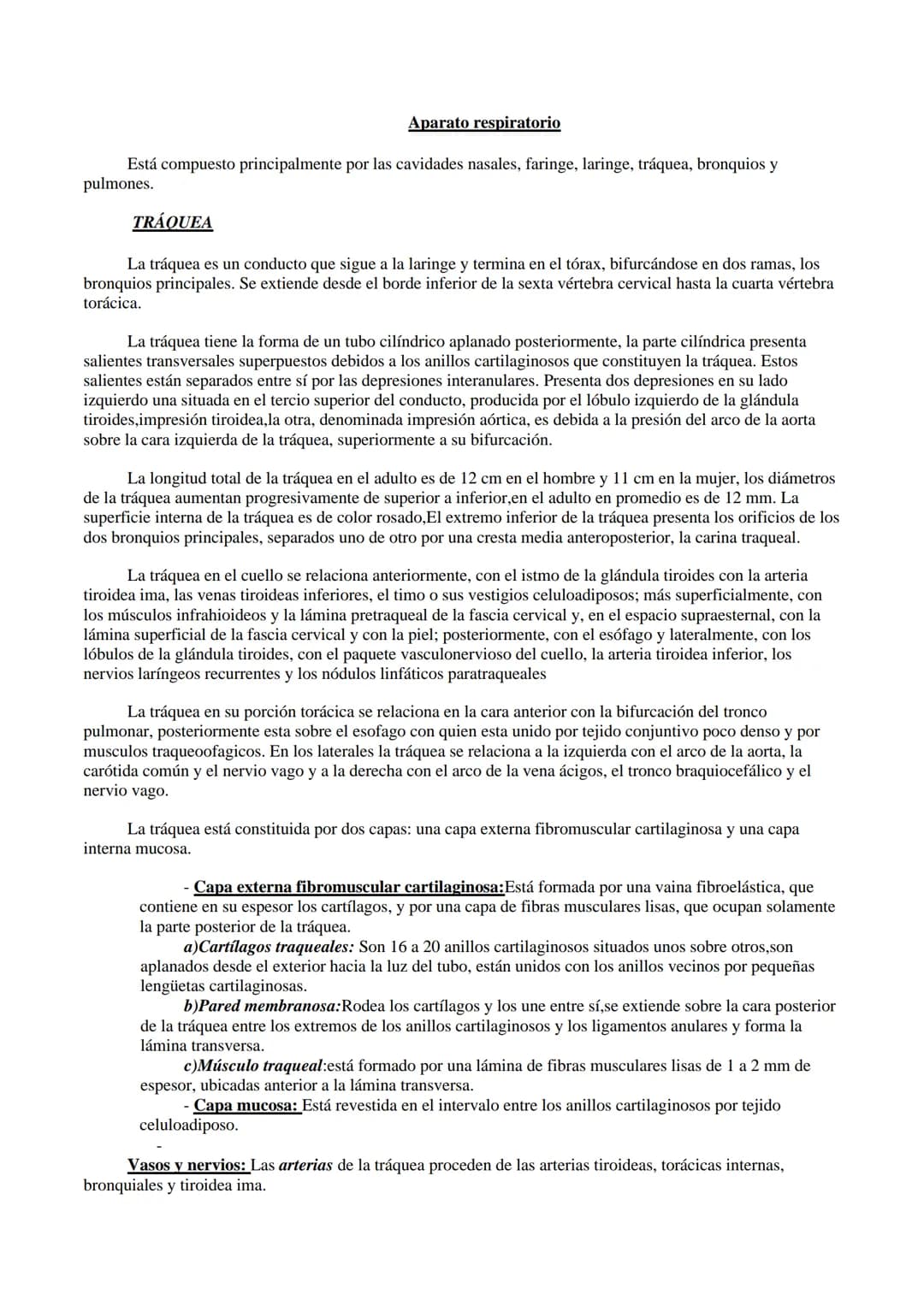 Aparato respiratorio
Está compuesto principalmente por las cavidades nasales, faringe, laringe, tráquea, bronquios y
pulmones.
TRÁQUEA
La tr