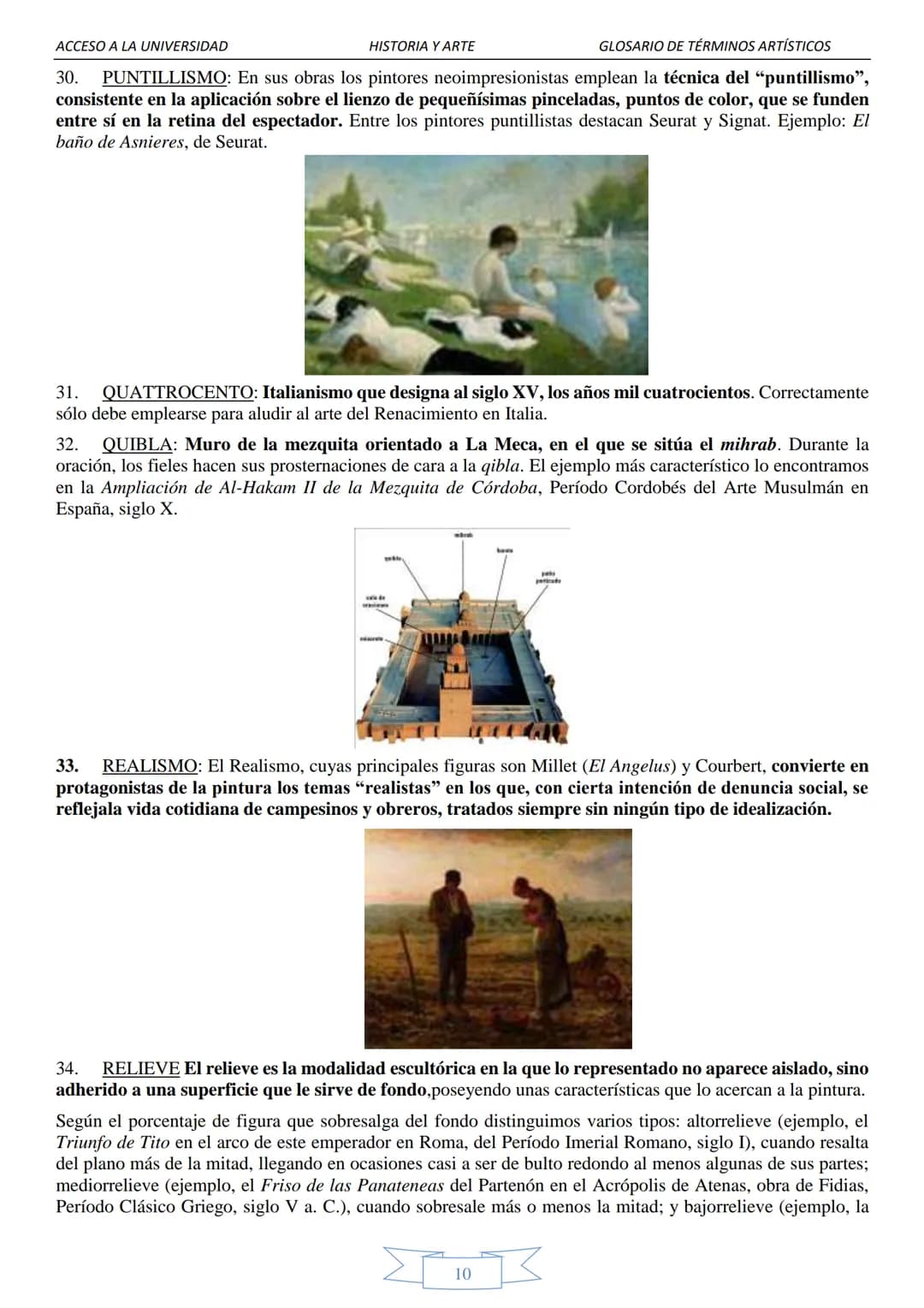 ACCESO A LA UNIVERSIDAD
HISTORIA Y ARTE
GLOSARIO DE TÉRMINOS ARTÍSTICOS
1.
GLOSARIO DE TÉRMINOS ARTÍSTICOS
(Tercer Trimestre)
ÓLEO: técnica
