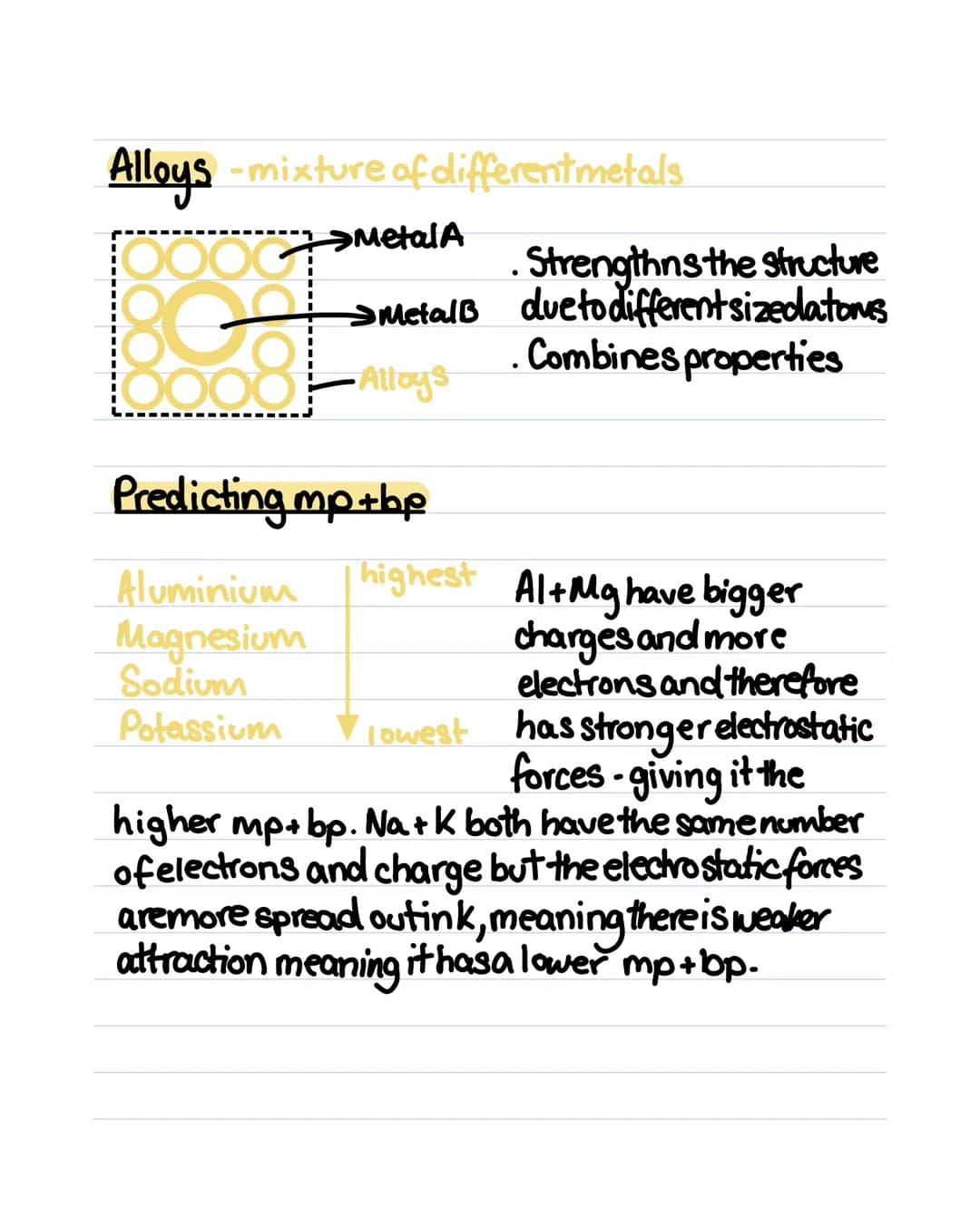 Topic 1.46-Bonding and solid structures
Moremetal
Stronger bonds
Types of bonding
• Metallic bonding - Metals only
O lonic bonding - Metal