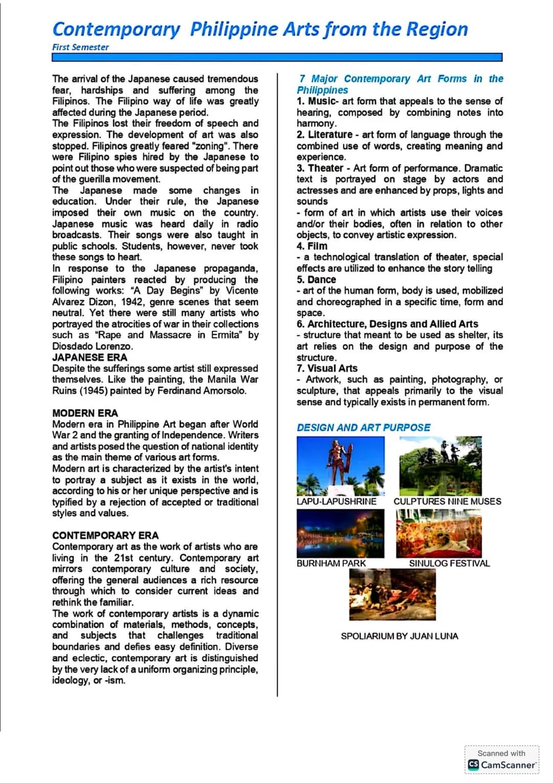 NOTES for Grade 12
STUDENTS
C.P.A.R
Contemporary Philippine Arts
from the Region Contemporary Philippine Arts from the Region
First Semester