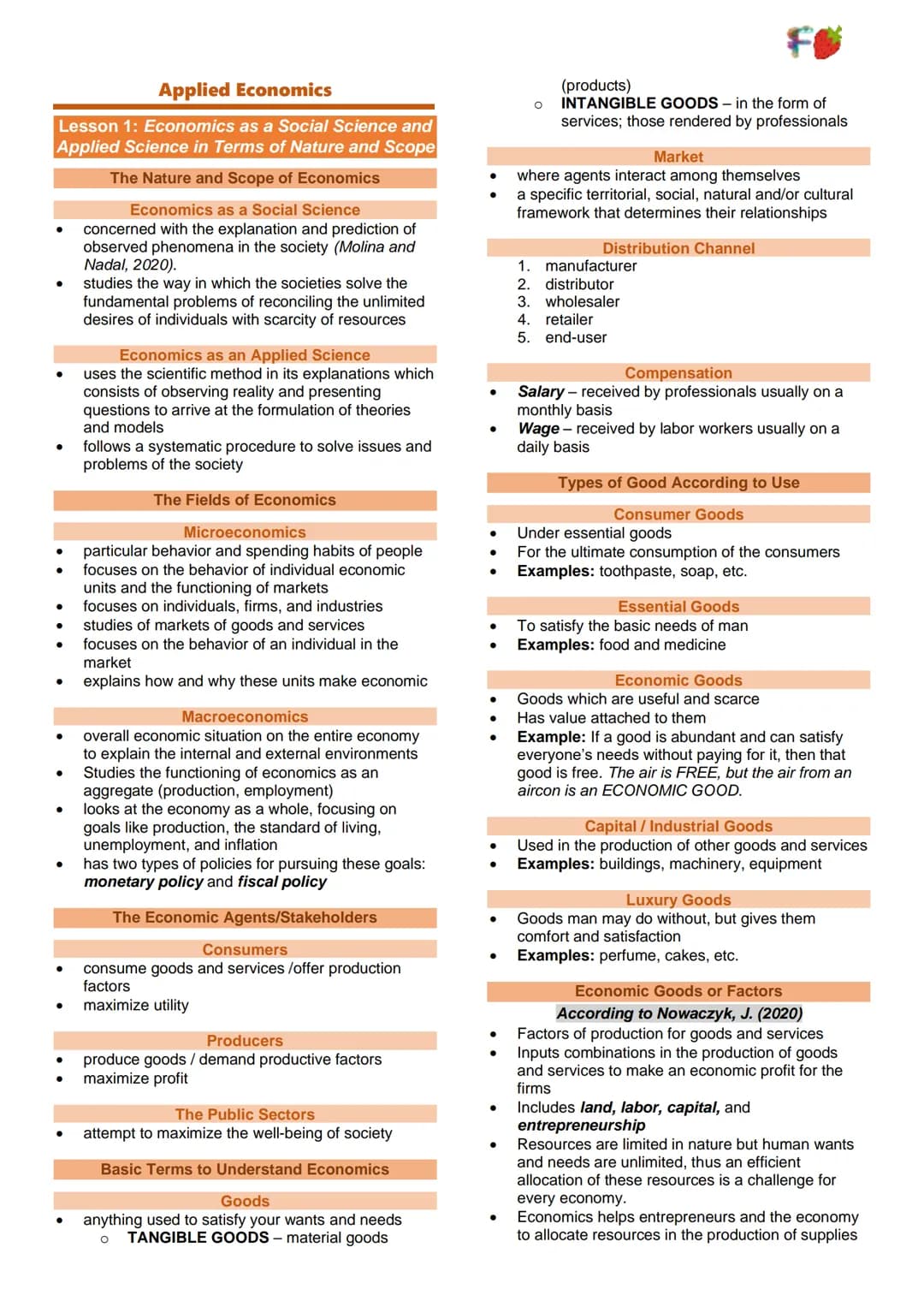 Applied Economics
Lesson 1: Economics as a Social Science and
Applied Science in Terms of Nature and Scope
The Nature and Scope of Economics