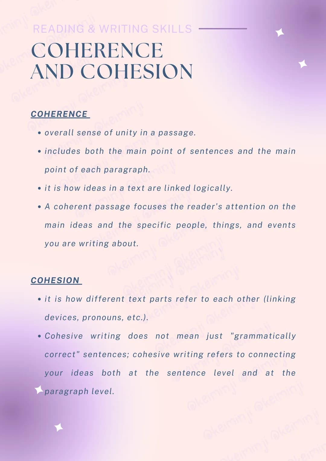 --- OCR Start ---
minji @ker
READING & WRITING SKILLS
keim READING & WRITING
READING
keimin ji
defined according to two types:
1. A decoding