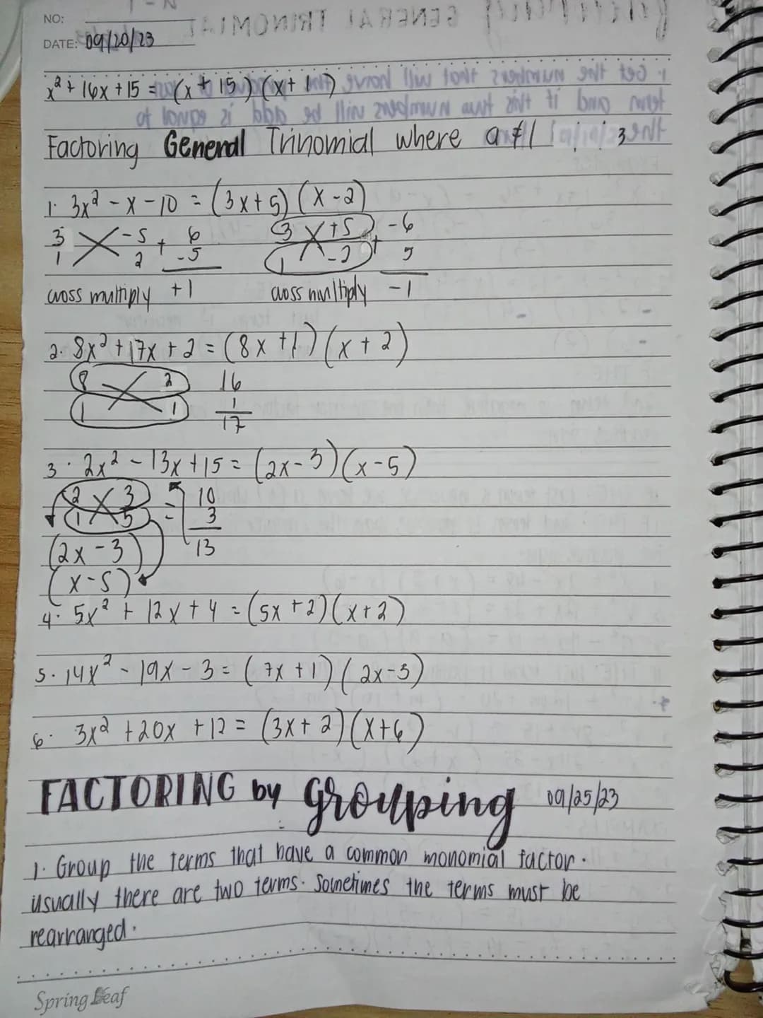 Special products
NO:
DATE: 09/03/23
The product of 2 Binomials ( FOIL METHOD)
(a + b) (c+d) = ab + ad + bc + bd
2
ex. 1.(x+1)(x+2) = x² + 2x