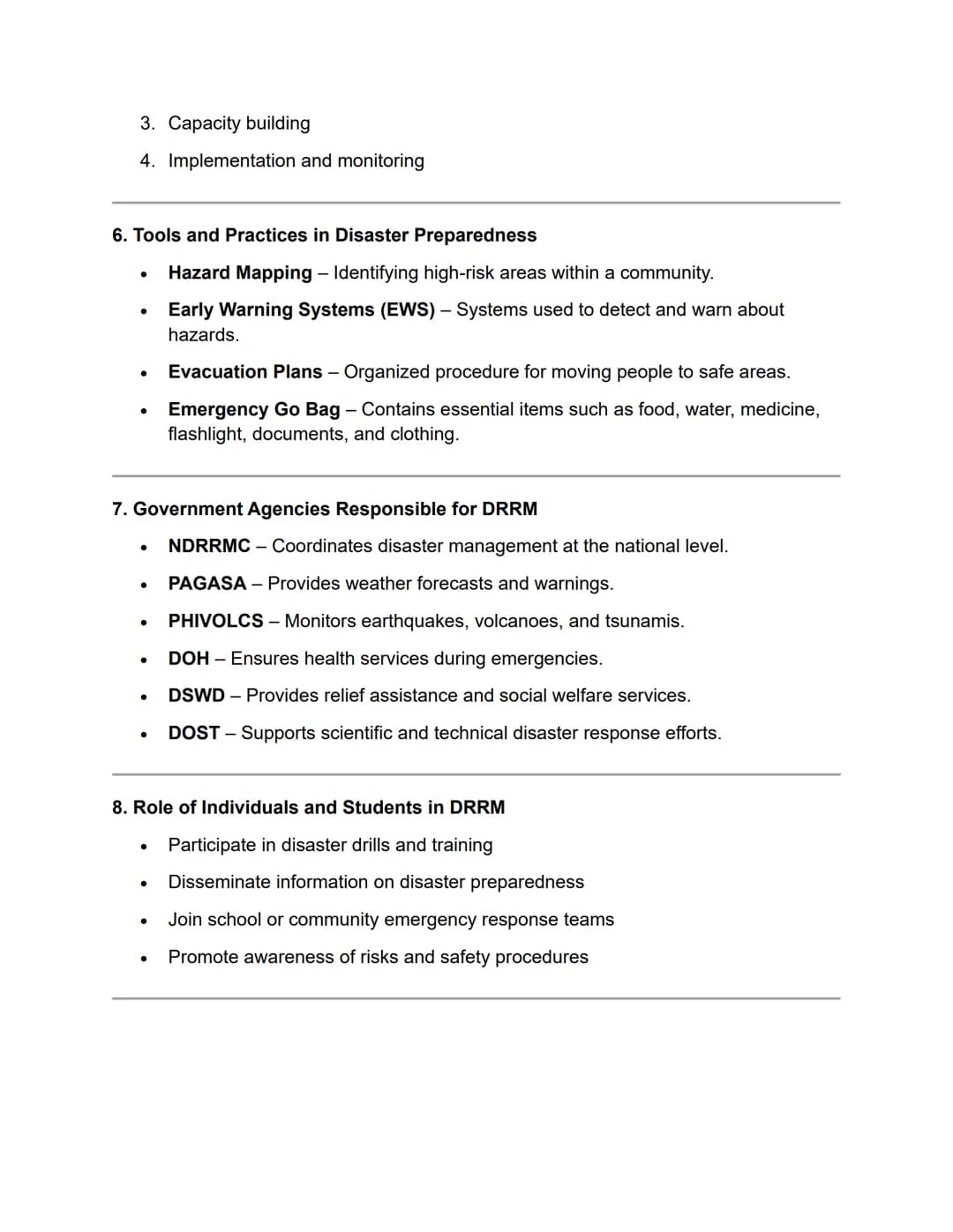 DISASTER READINESS AND RISK REDUCTION REVIEWER/NOTES
1. Key Terms and Concepts
- Disaster - A sudden, calamitous event causing significant d