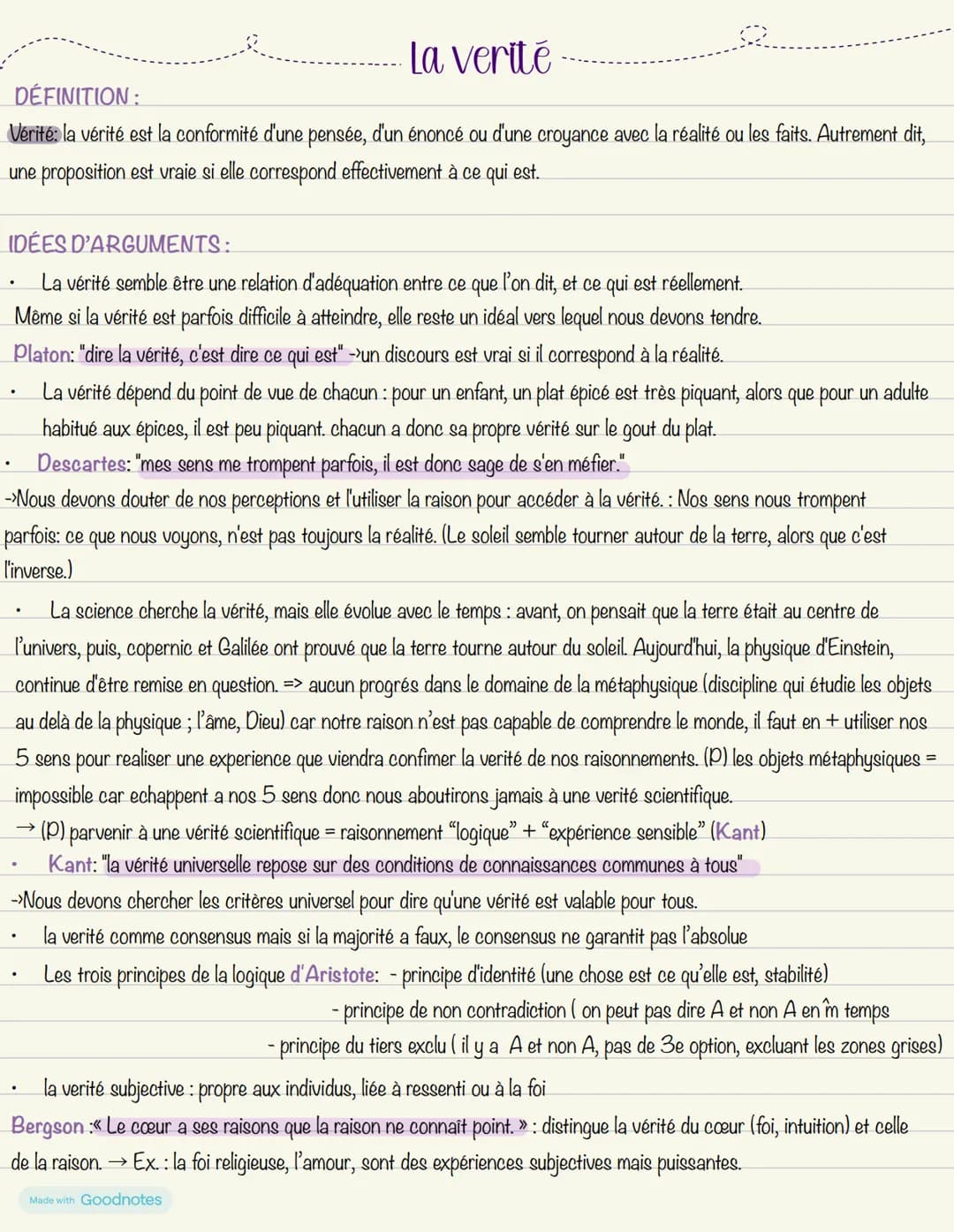 DÉFINITION:
La verité
Vérité: la vérité est la conformité d'une pensée, d'un énoncé ou d'une croyance avec la réalité ou les faits. Autremen