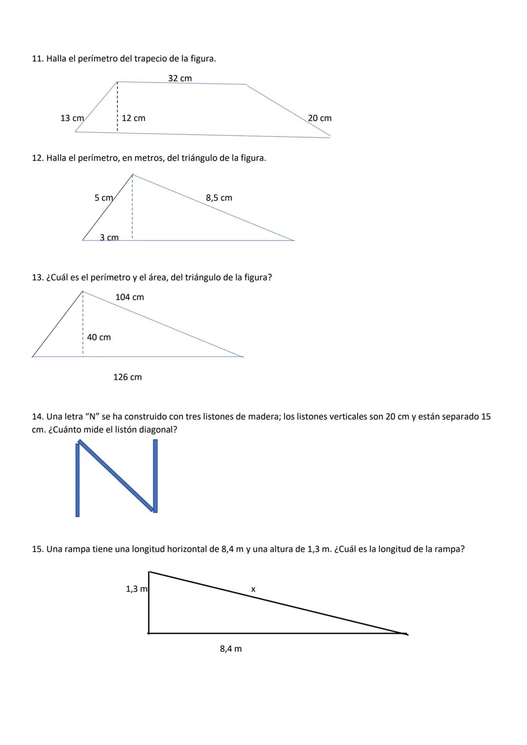 TEOREMA DE PITÁGORAS
FIGURAS GEOMÉTRICAS
3° ΑΝΟ
1. Calcula el perímetro y el área de este trapecio rectángulo
3m
4m
5m
2. En la figura se ve