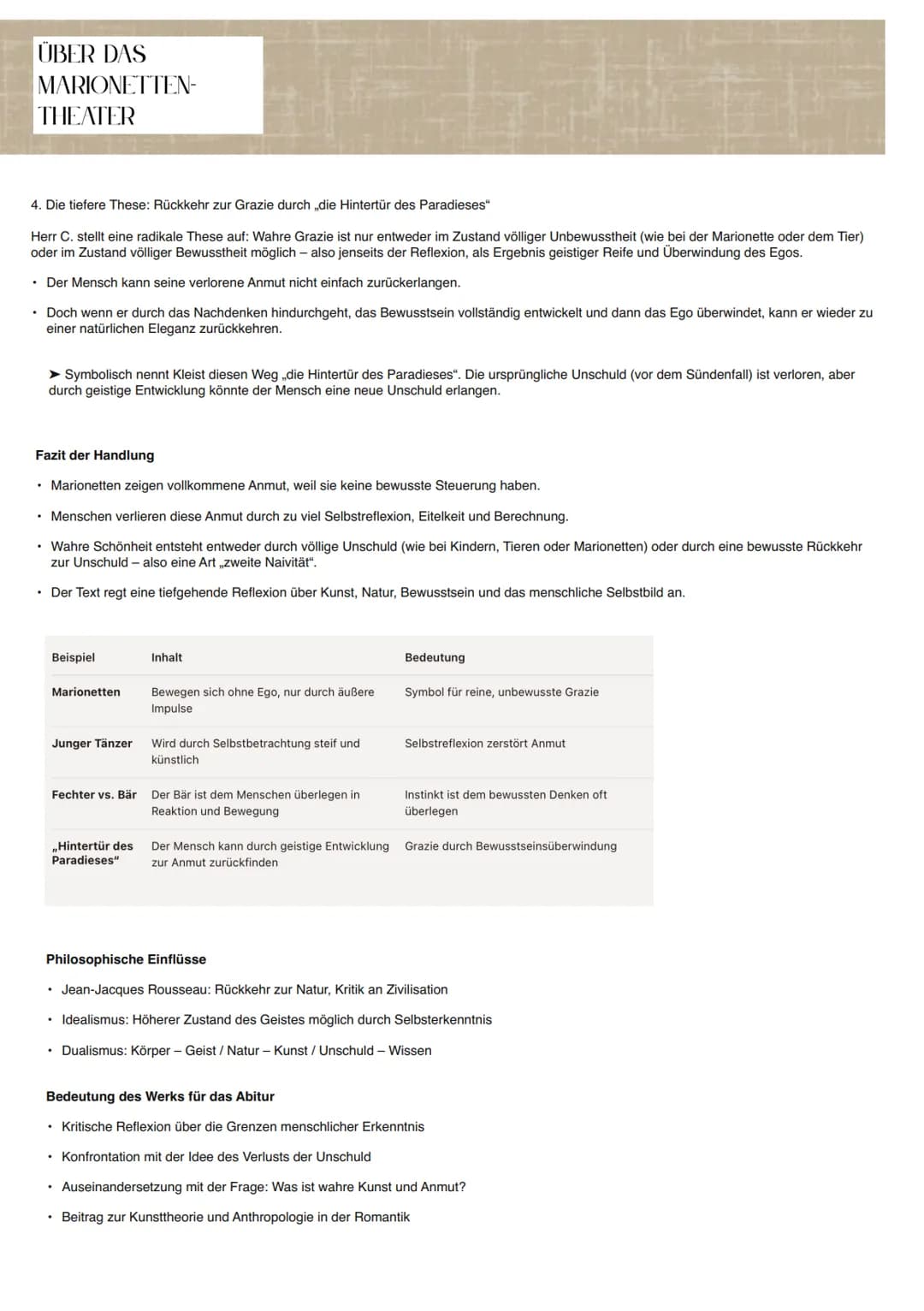 # ÜBER DAS MARIONETTEN-THEATER # ÜBER DAS
MARIONETTEN-
THEATER
Basisdaten
* Titel: Über das Marionettentheater
* Autor: Heinrich von Kleist