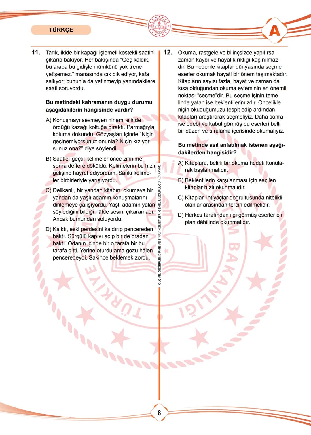 2025 SÖZEL BÖLÜM
T.C.
MİLLÎ EĞİTİM BAKANLIĞI
ÖLÇME, DEĞERLENDİRME VE SINAV HİZMETLERİ GENEL MÜDÜRLÜĞÜ
SINAVLA ÖĞRENCİ ALACAK ORTAÖĞRETİM
KUR