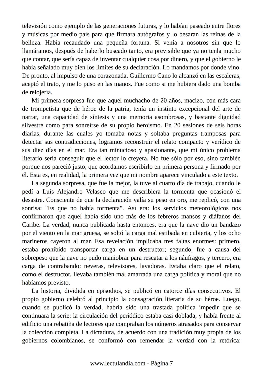 Relato de
un náufrago
GABRIEL GARCÍA
MÁRQUEZ
PREMIO NOBEL DE LITERATURA
BESTSELLER
INTERNACIONAL
Lectulandia Gabriel García Márquez se d