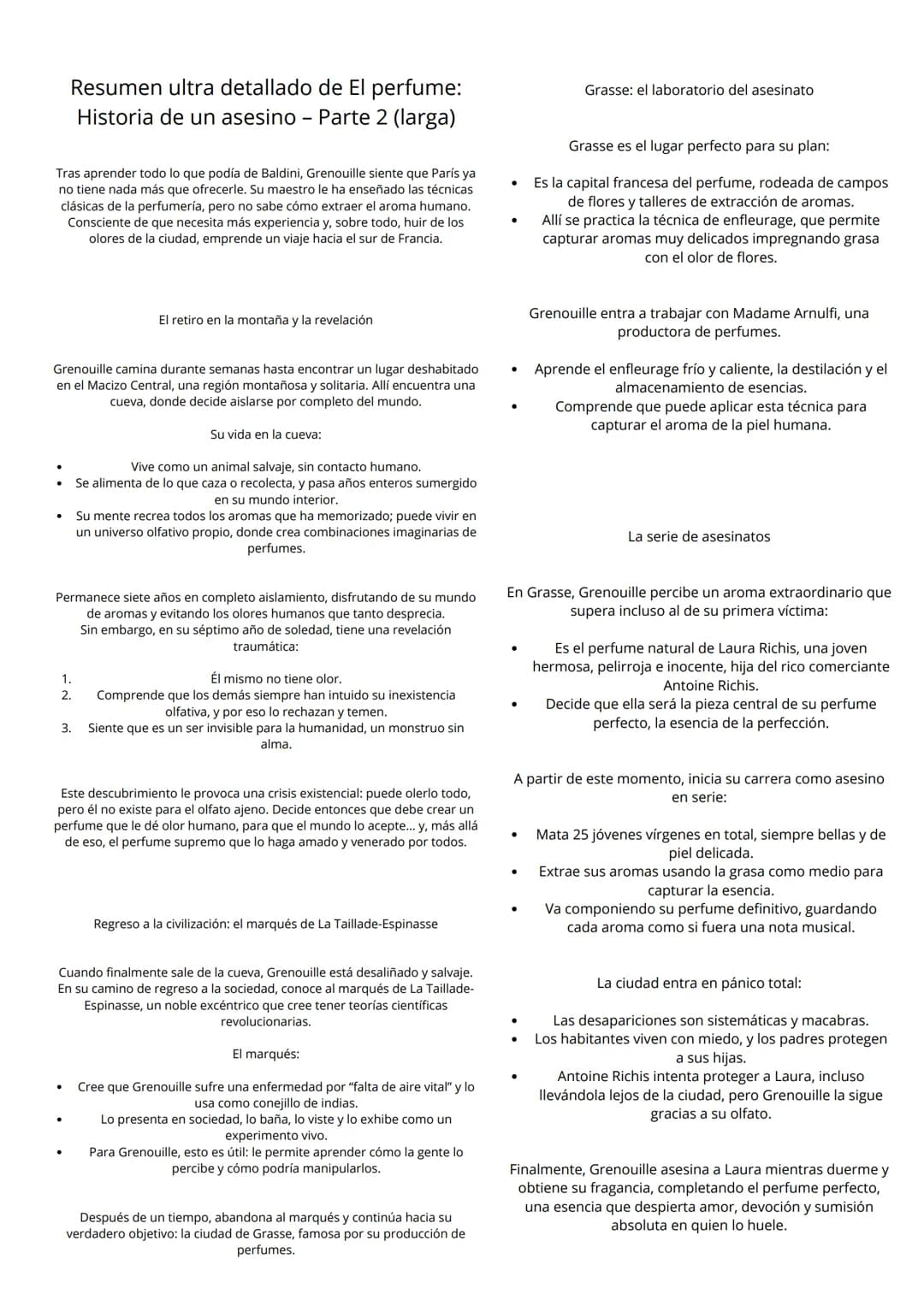 Resumen
Resumen ultra detallado de El perfume: Historia
de un asesino - Parte 1 (larga)
La novela comienza con una descripción minuciosa de