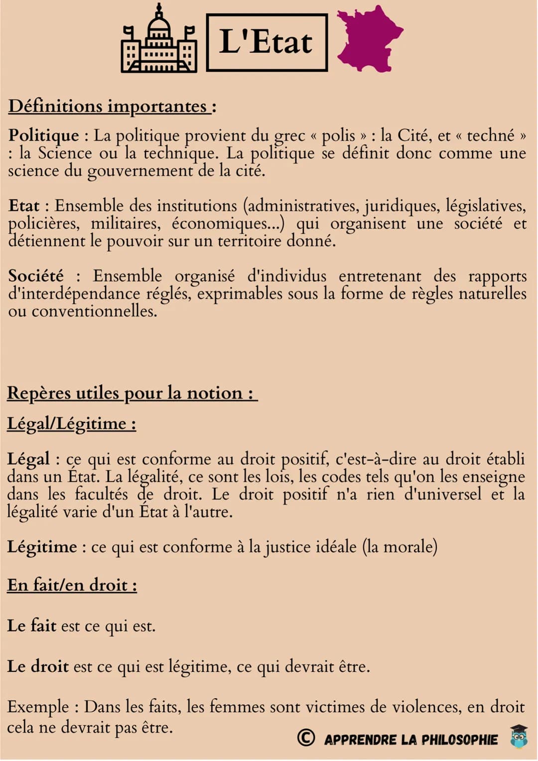 Définitions importantes :
L'Etat
Politique: La politique provient du grec « polis >> : la Cité, et << techné >>>
: la Science ou la techniqu