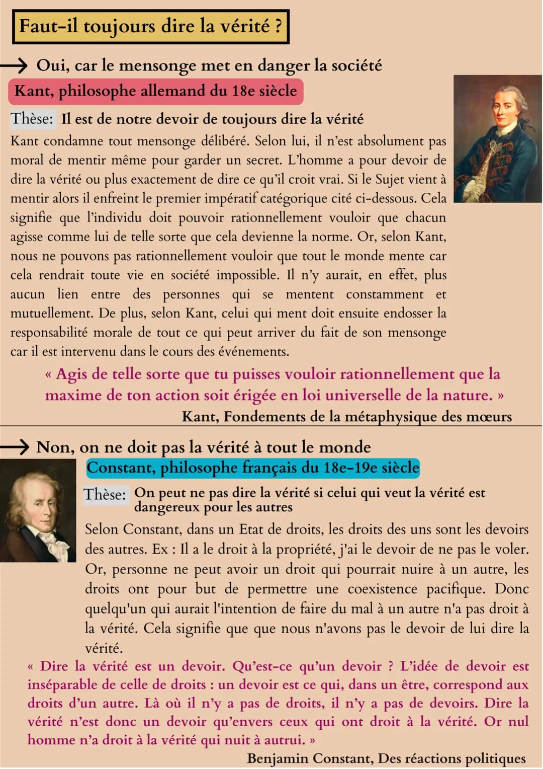 La vérité
Définitions importantes :
La vérité correspondance : Un énoncé est dit vrai s'il correspond
effectivement au réel c'est-à-dire s'i