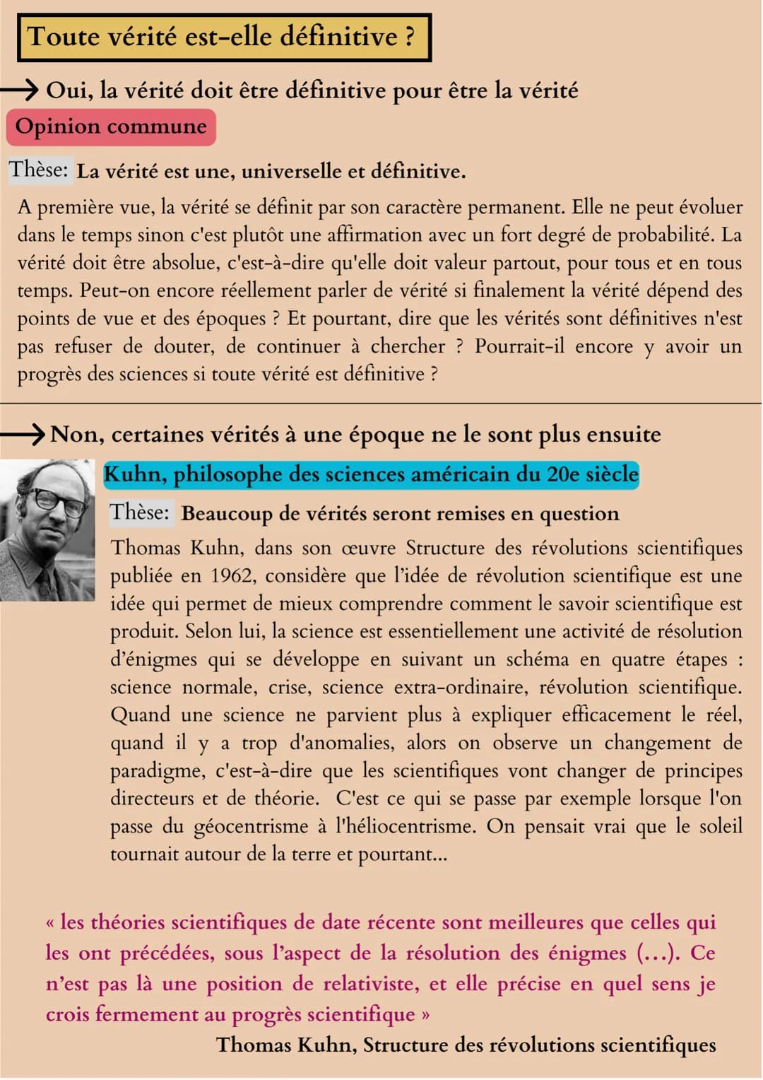 La vérité
Définitions importantes :
La vérité correspondance : Un énoncé est dit vrai s'il correspond
effectivement au réel c'est-à-dire s'i