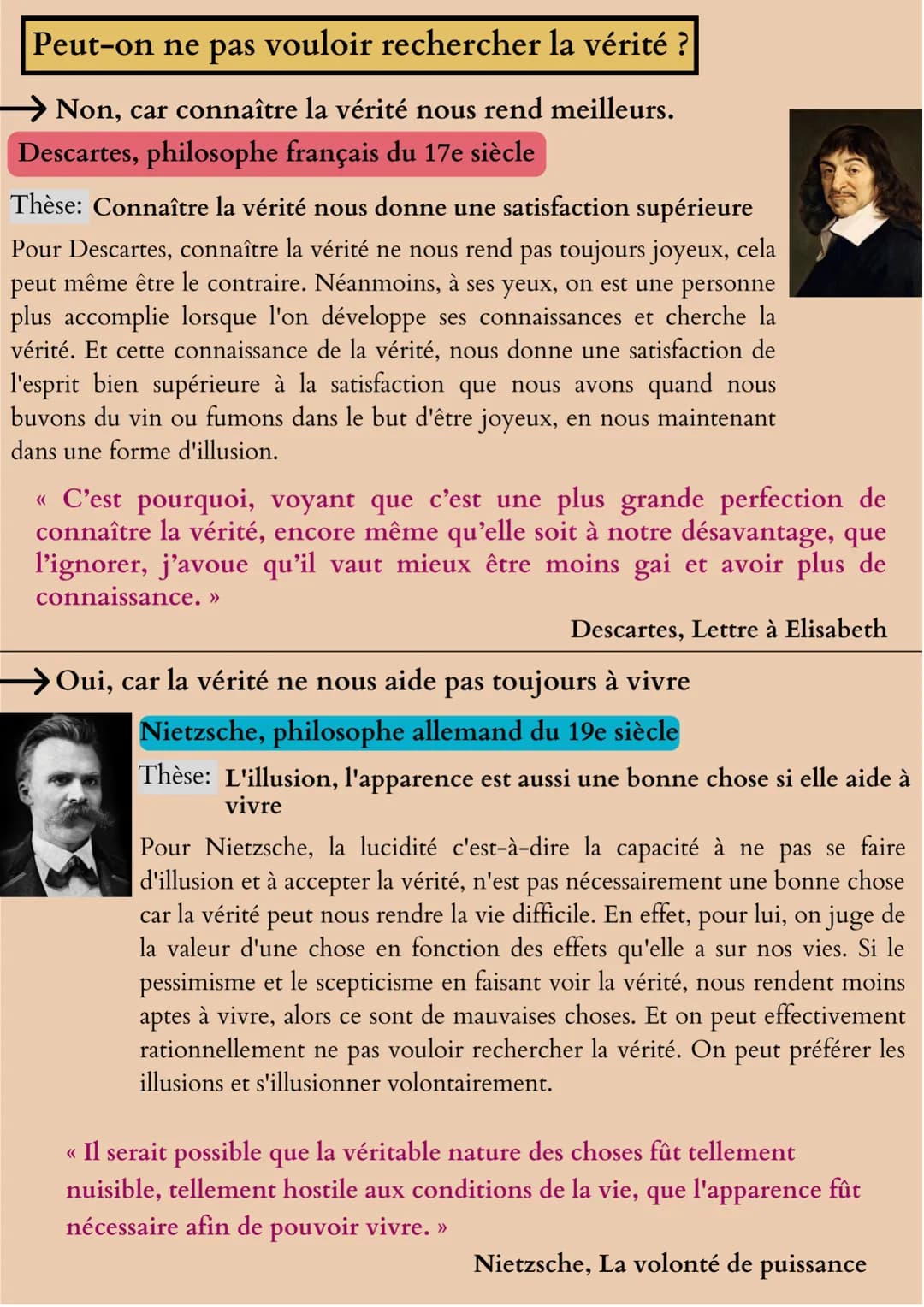 La vérité
Définitions importantes :
La vérité correspondance : Un énoncé est dit vrai s'il correspond
effectivement au réel c'est-à-dire s'i