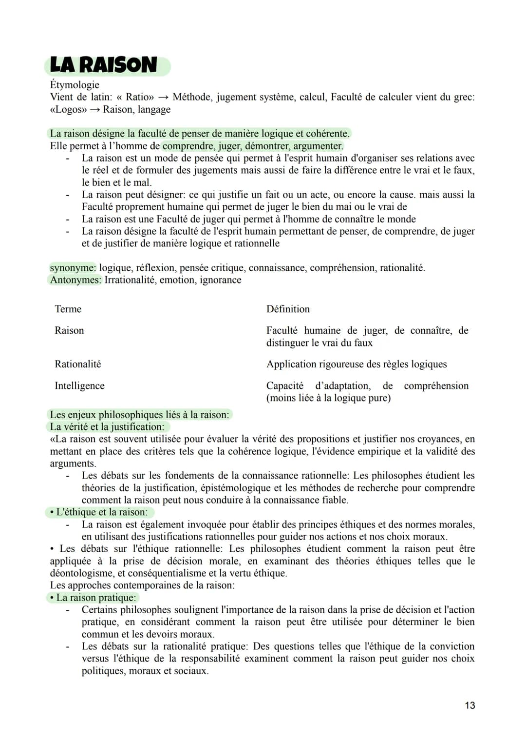 LA RAISON
Étymologie
Vient de latin: << Ratio>>> → Méthode, jugement système, calcul, Faculté de calculer vient du grec:
<<Logos>> → Raison