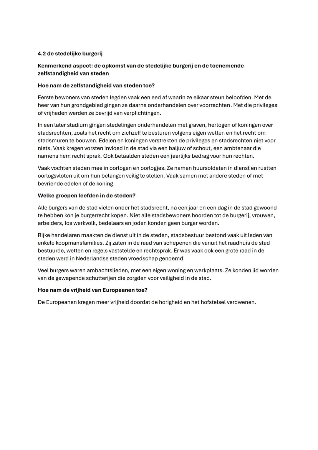 Samenvatting GS Hoofdstuk 4 en 5
4.1 de opkomst van steden
Kenmerkend aspect: de opkomst van handel en ambacht die de basis legde voor het
h