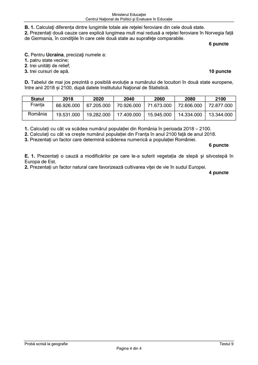 Ministerul Educaţiei
Centrul Naţional de Politici şi Evaluare în Educație
Examenul naţional de bacalaureat 2021
Proba E. d)
Geografie
Testul