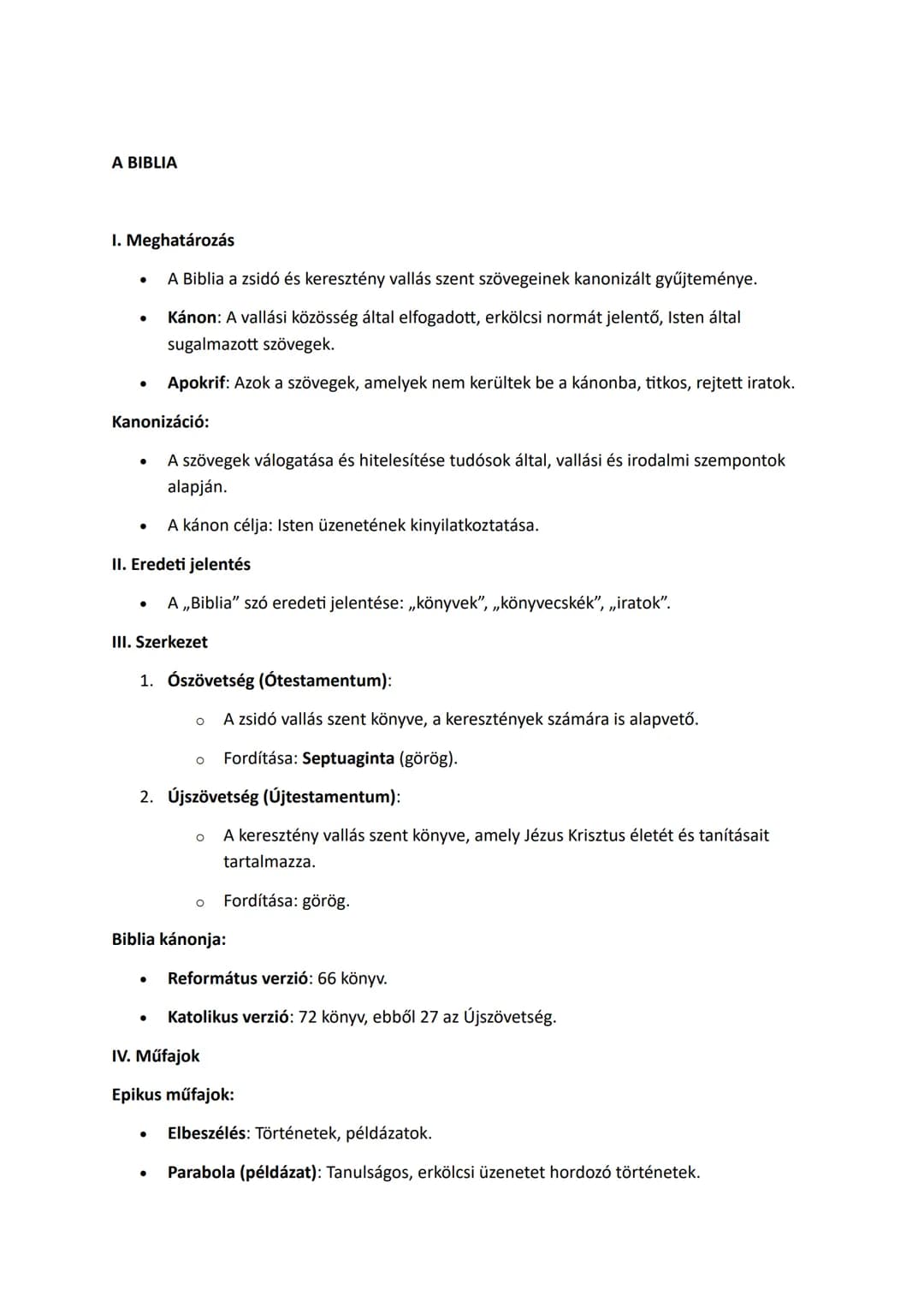 A BIBLIA
I. Meghatározás
* A Biblia a zsidó és keresztény vallás szent szövegeinek kanonizált gyűjteménye.
* Kánon: A vallási közösség által
