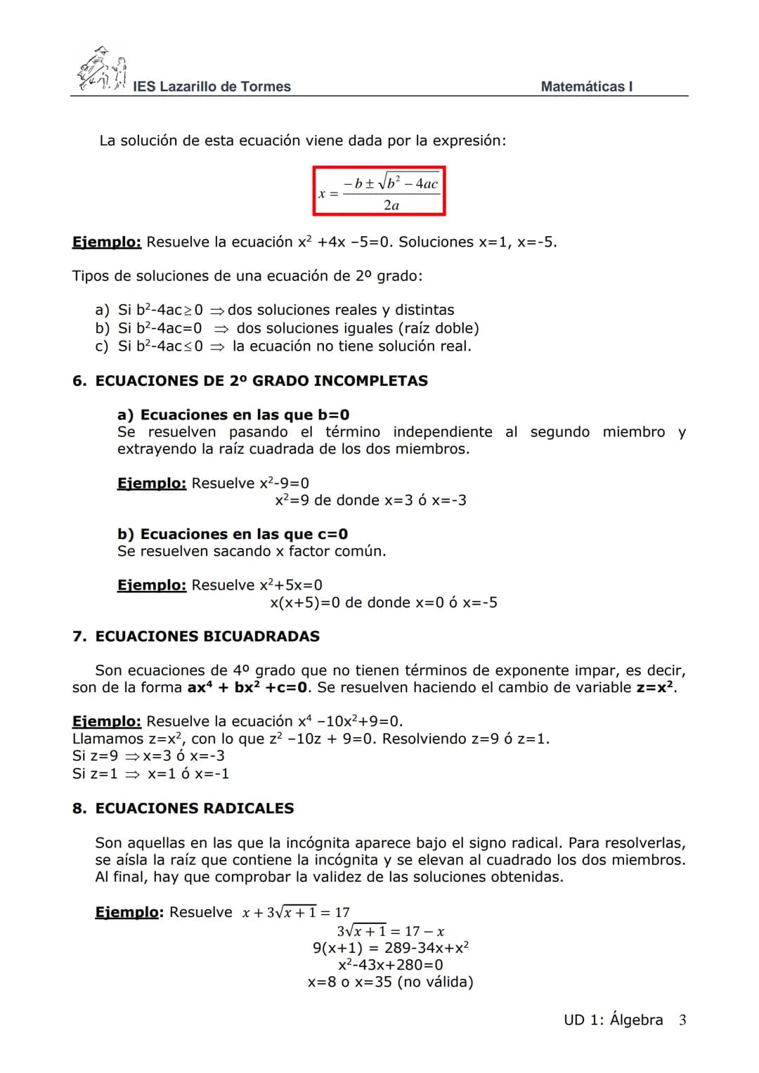 ## IES Lazarillo de Tormes
## ÁLGEBRA
Matemáticas I
1. **FACTORIZACIÓN DE UN POLINOMIO**
Factorizar un polinomio consiste en expresarlo