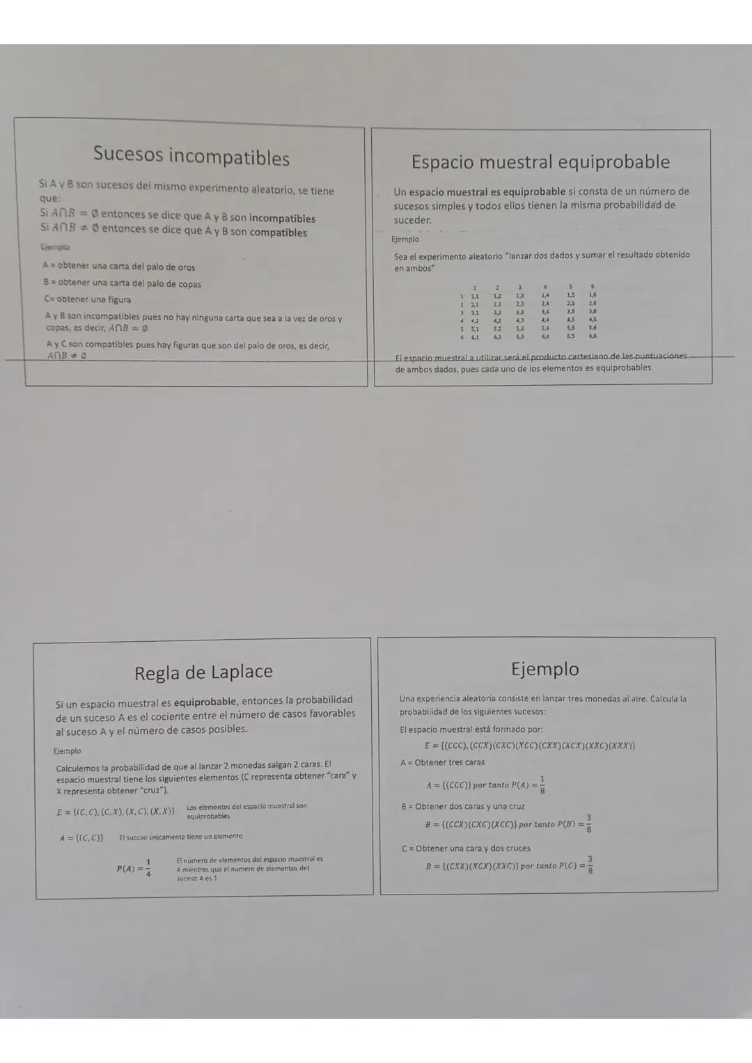 Probabilidad
Definiciones
Experimento aleatorio
Experimento cuyo resultado no se puede predecir
Espacio muestral
Conjunto formado por todo