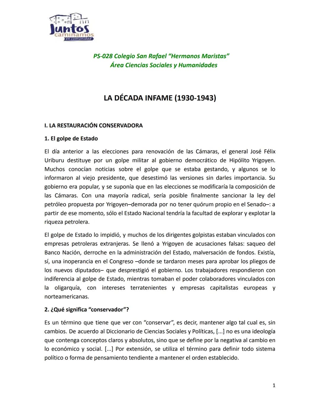 # Juntos
caminamos
en comunidad
PS-028 Colegio San Rafael "Hermanos Maristas"
Área Ciencias Sociales y Humanidades
# LA DÉCADA INFAME (193